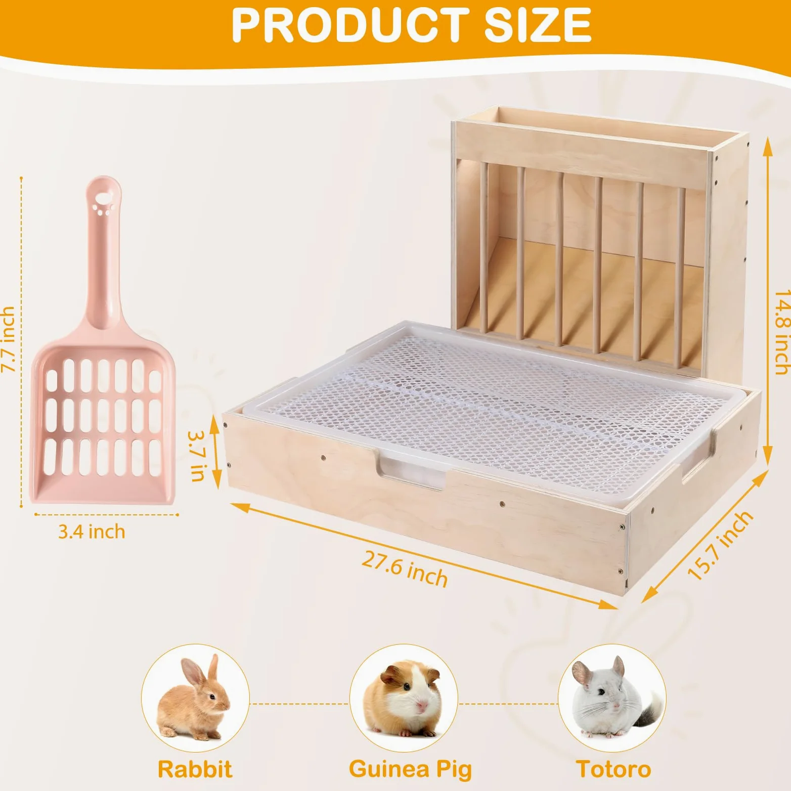 Juego de comedero de heno y caja de arena 2 en 1 extragrande para conejos, madera, a prueba de desorden, para cobayas, chinchillas, hámsters y conejos