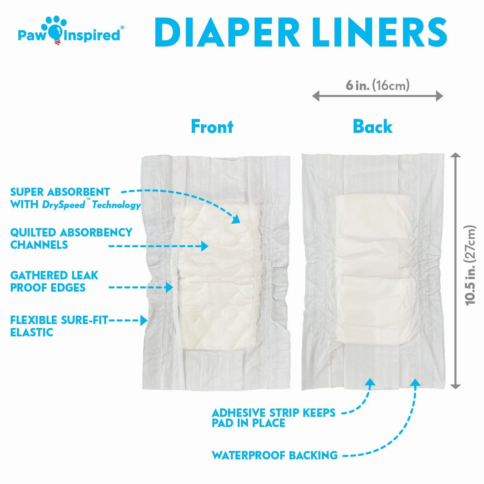 Paw Inspired Forros de pañales para perros, insertos para fundas lavables, pañales para perros hembras y bandas para el vientre para perros machos, a prueba de fugas, súper absorbentes (180 unidades)