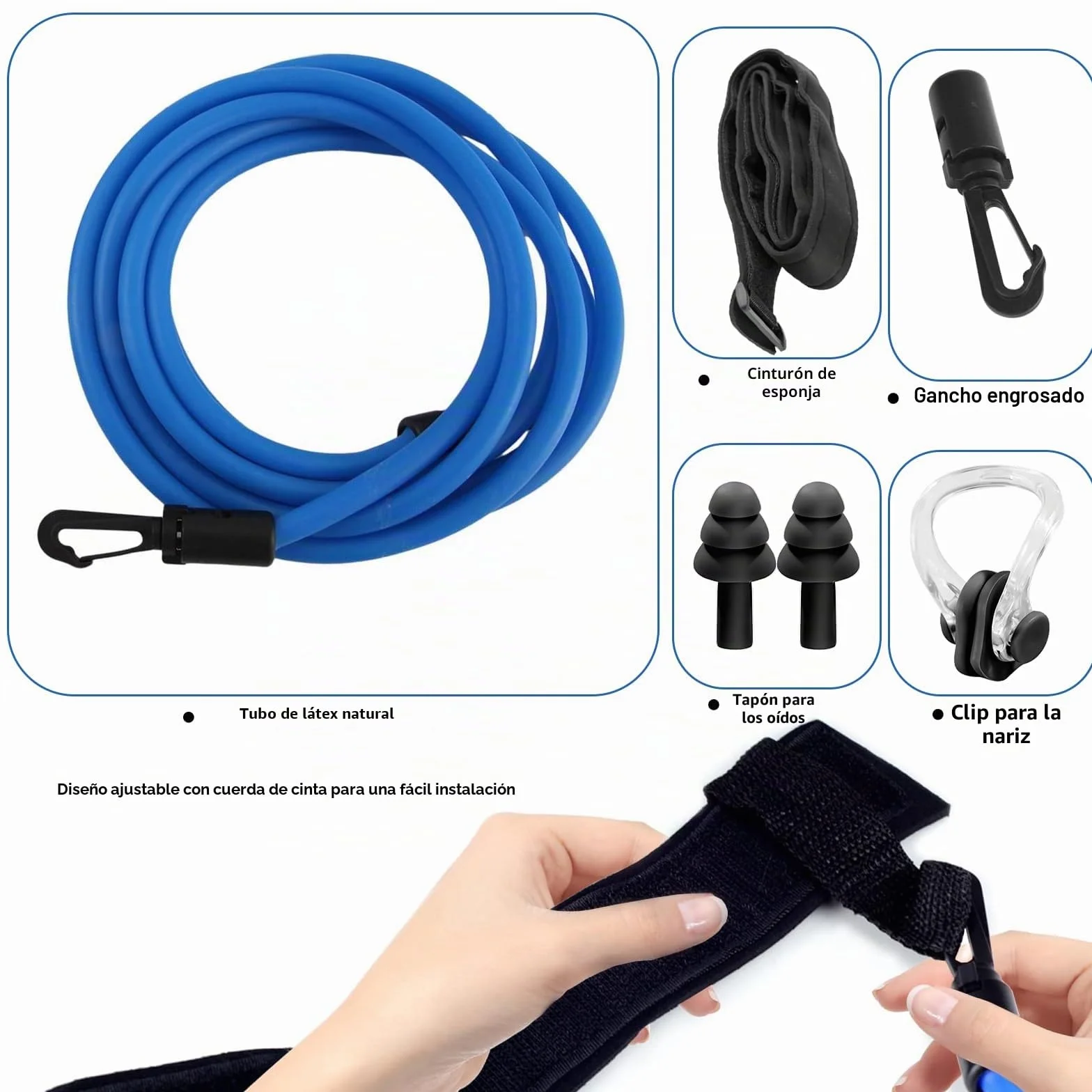 Cinturón de natación ajustable para piscina, resistencia, incluye tapones y pinza nasal