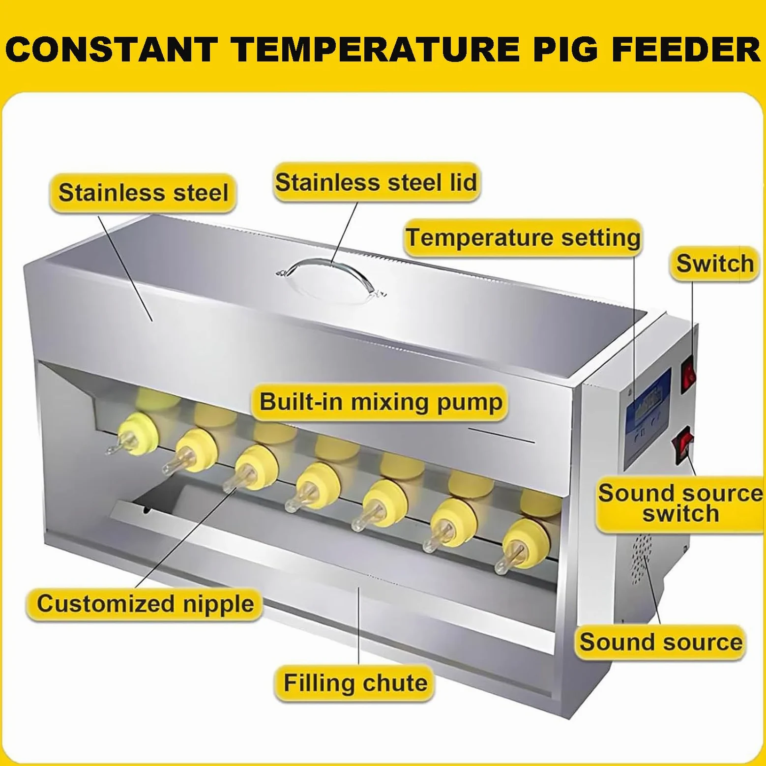 Comedero automático de leche de lechón, estación de alimentación de temperatura constante de acero inoxidable con tetina de silicona, ideal para 15/20 L de capacidad, solución de alimentación