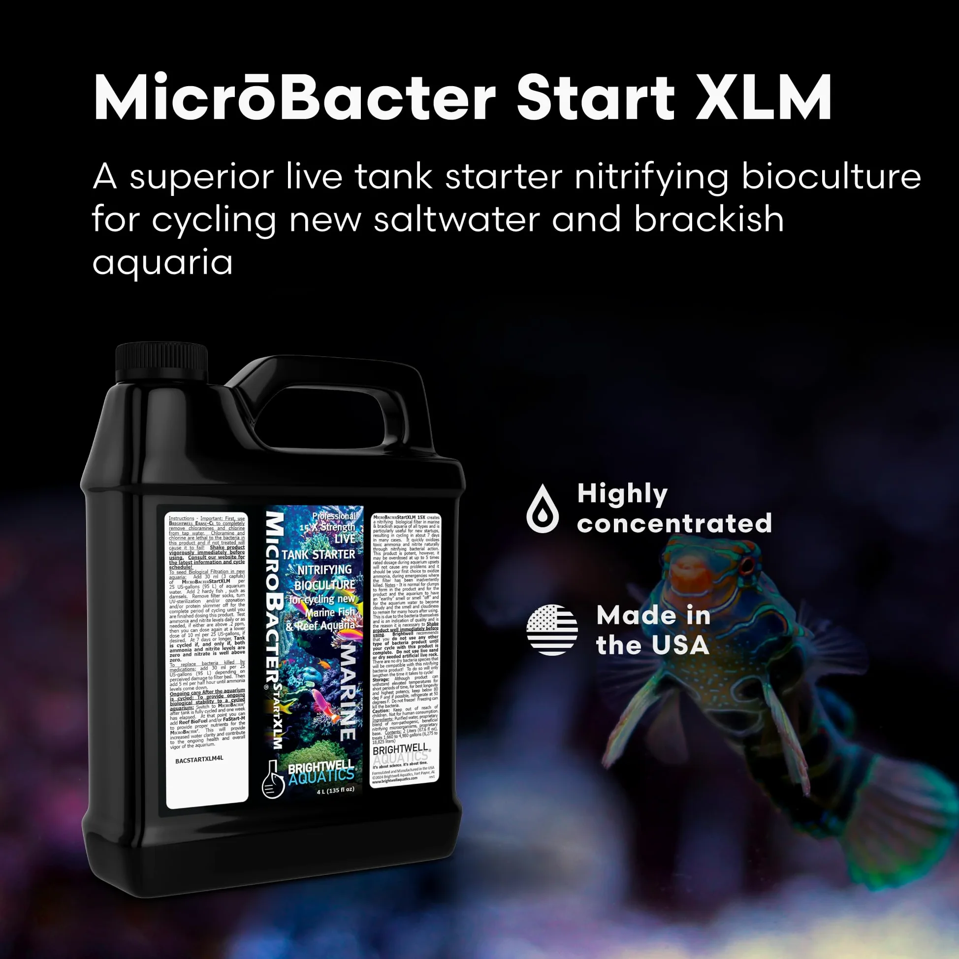 Brightwell Aquatics MicroBacter Start XLM – El arrancador de tanque de bacterias vivas establece rápidamente la filtración biológica en nuevos acuarios marinos y arrecifes