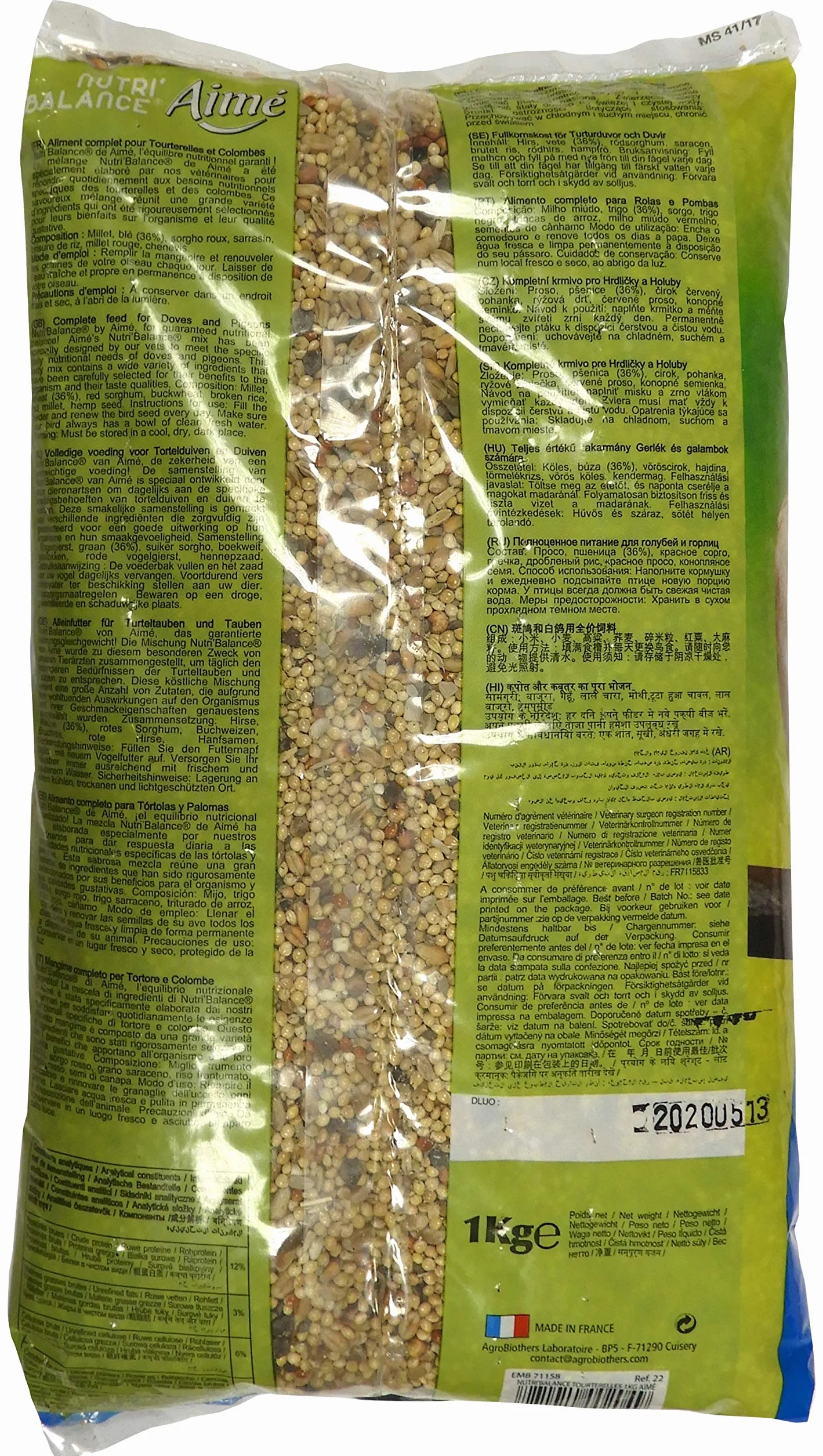 Alimentos para tórtolas y Palomas, NUTRI'BALANCE Comida para tórtolas y Palomas, Bolsa de 1 kg