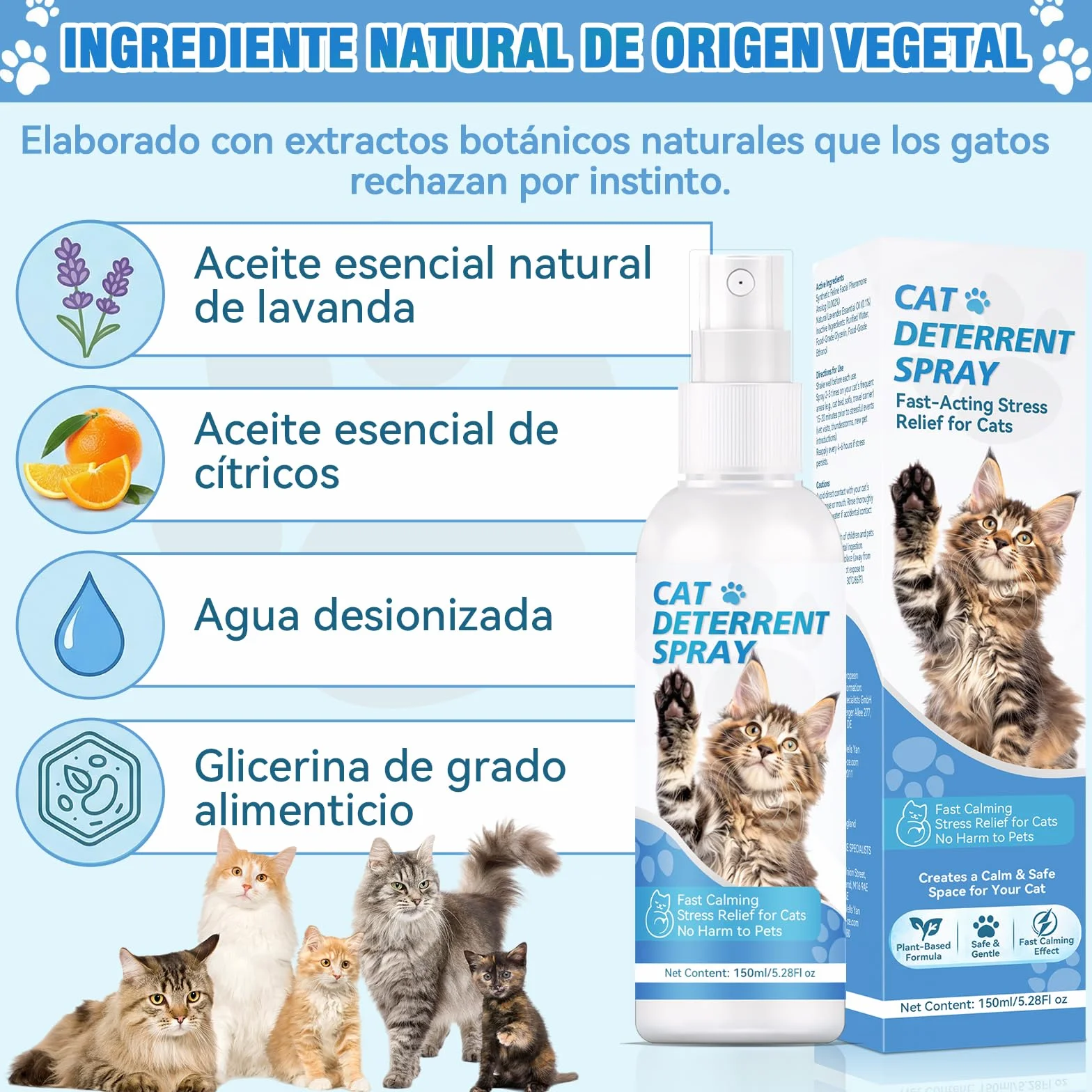 Spray repelente para gatos, Repelente para gatos y ahuyentador de gatos natural, Eficaz ahuyentador de gatos para interiores y exteriores, Spray que ahuyenta a gatos y protege muebles, jardín y sofá