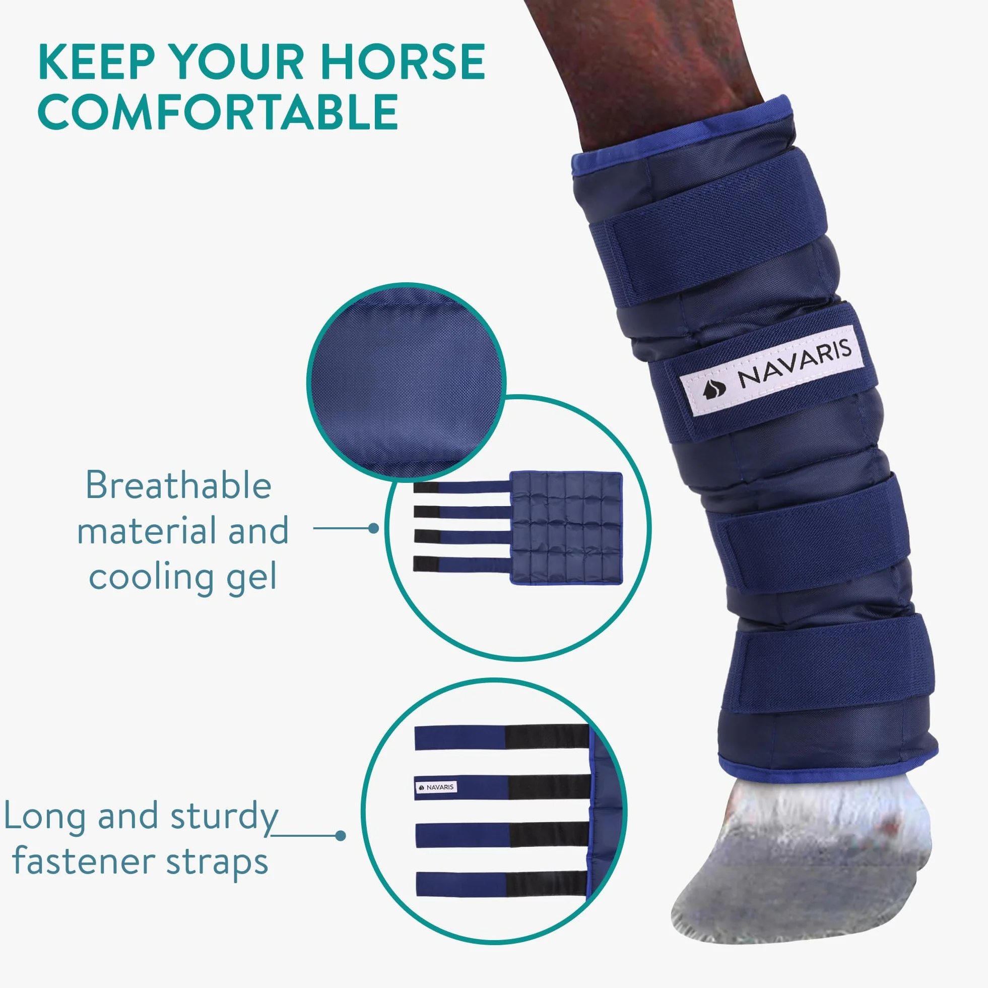 Navaris Polainas de Refrigeracion Caballo - 2X Acumuladores de Frio para Patas de Caballo - Talla Única Ajustable - Fácil de Aplicar - 2X Bolsa de Frio Protectores Caballo