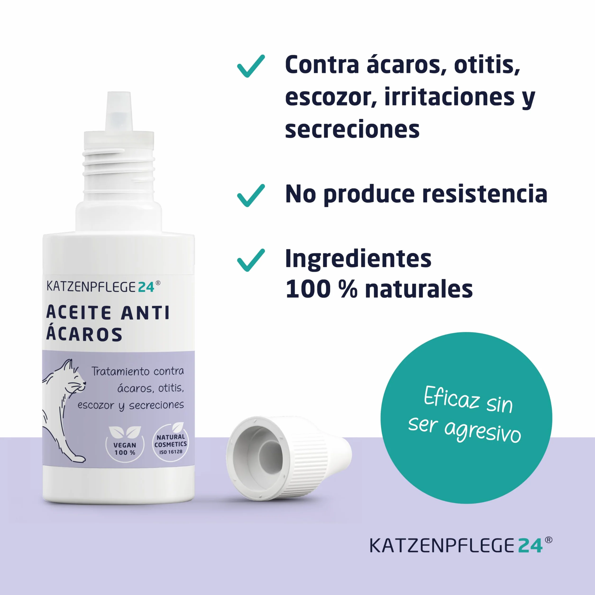 Aceite antiácaros Gatos y Perros 50ml - Efecto inmediato 100% Natural contra ácaros, Otitis, infecciones de oído, inflamación y escozor - Gotas infeccion oidos Perros y Gatos
