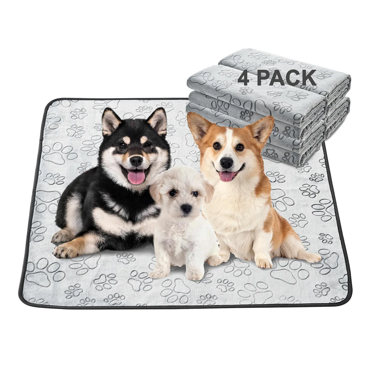 Qeils Almohadillas reutilizables para cachorros, 34 x 36 pulgadas, paquete de 4 almohadillas lavables para orina para perros, almohadilla antideslizante impermeable, absorbente y a prueba de fugas