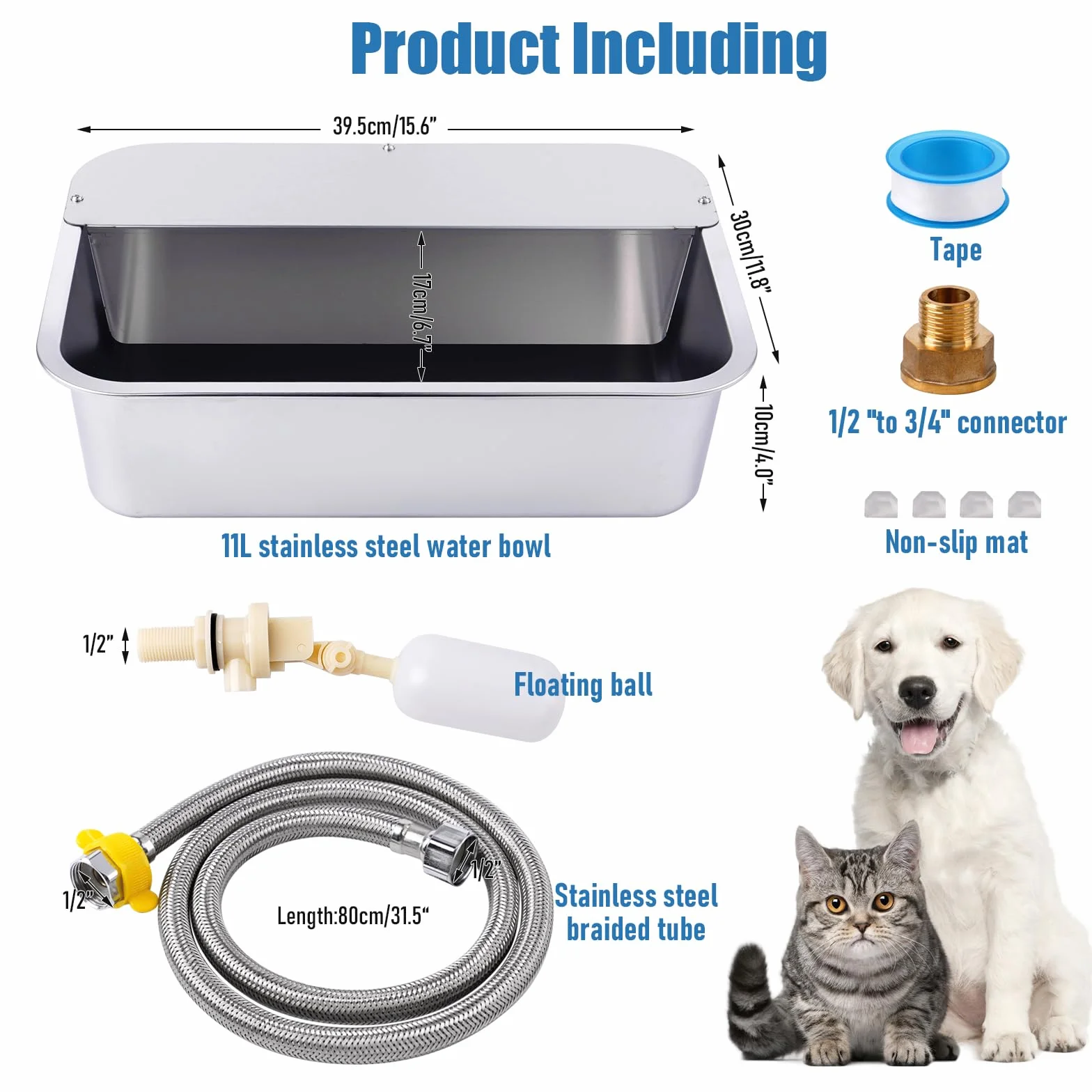 Bebedero AutomáTico para Perros, Bebedero de Acero Inoxidable 11L para Perros Grandes, Correo AutomáTico Autorellenable para Gato de Exterior, CorreoAutomáTico para Cachorro, Gatos y Gallinas
