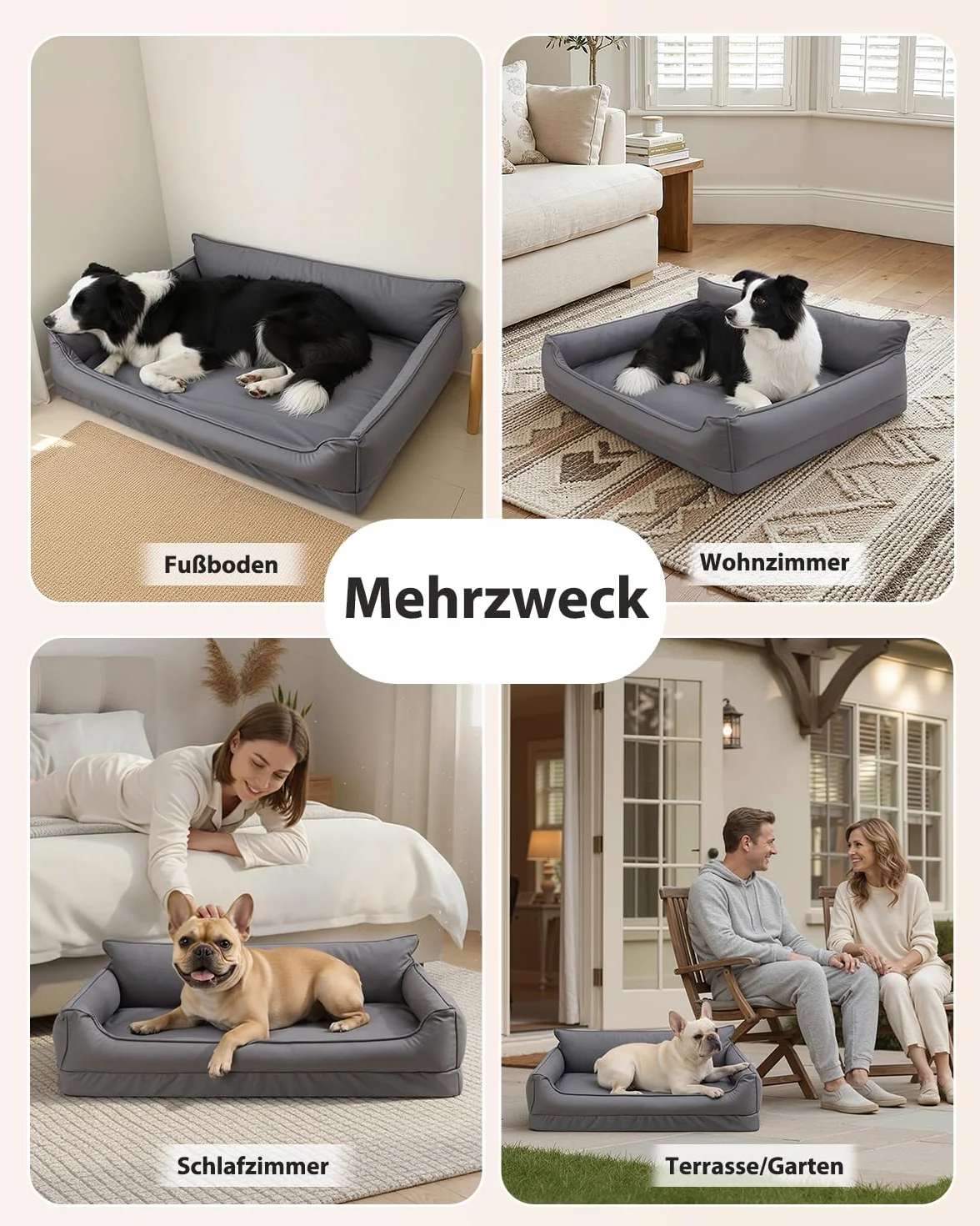Ortopédica Cama Perro Medianos, Sofá Perro de Cuero Sintético Impermeable–91x68 cm, Espuma de Huevo, Cama para Perros Desenfundable y Lavable, Colchon Perro Antideslizante, Gris