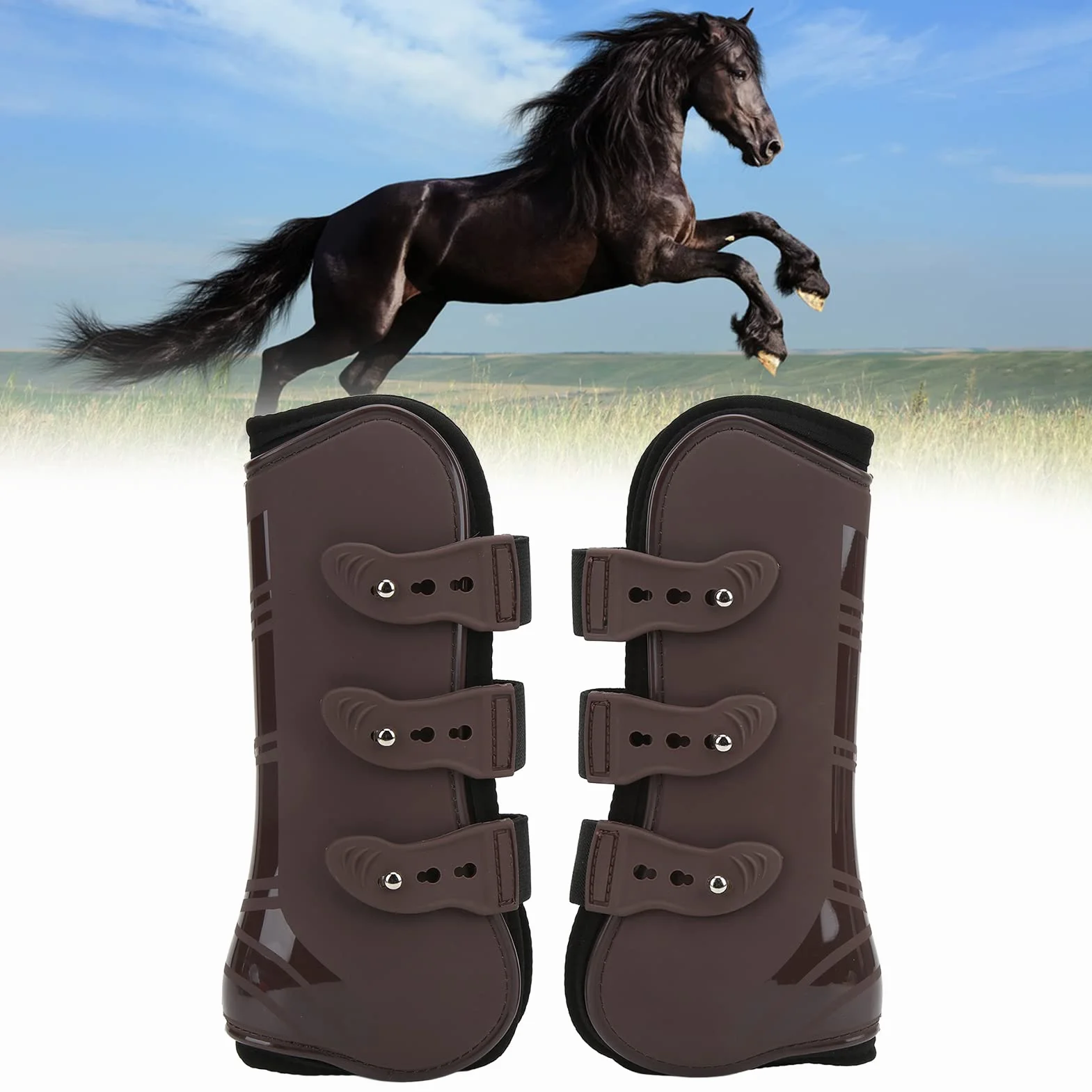 Cyrank 2 Botas Protectoras para Tendón De Caballo, Botas para Caballos, Patas Delanteras, Botas De Soporte para Patas Delanteras De Caballo, Entrenamiento De Resistencia (L)