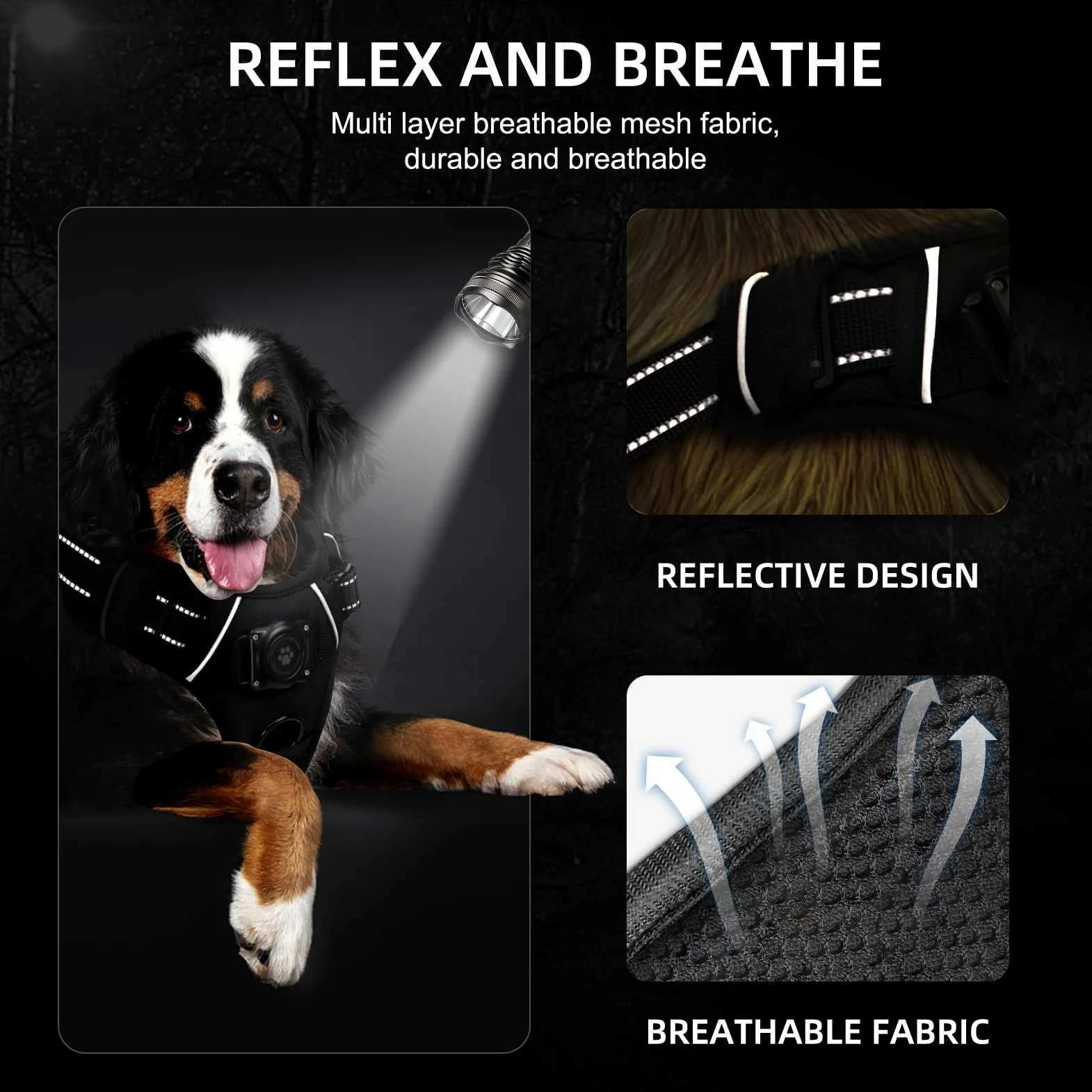 AirTag Dog Harness, Integrated Dog Vest with 100% Waterproof Air Tag Holder, No-Pull No-Choke Reflective Dog Vest Harness with Apple Air Tag Case for Small Medium Large Dogs (Black, S)