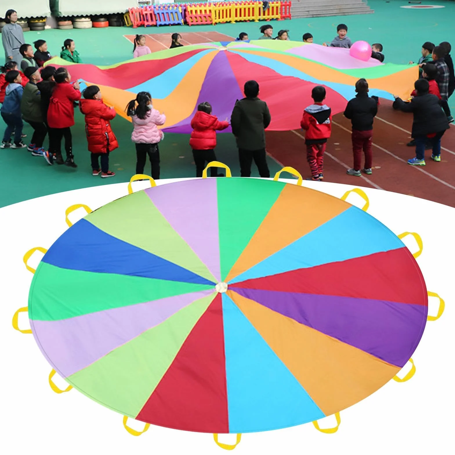 Paracaídas multicolor para niños 2/3 m con asas para juegos educativos deportivos