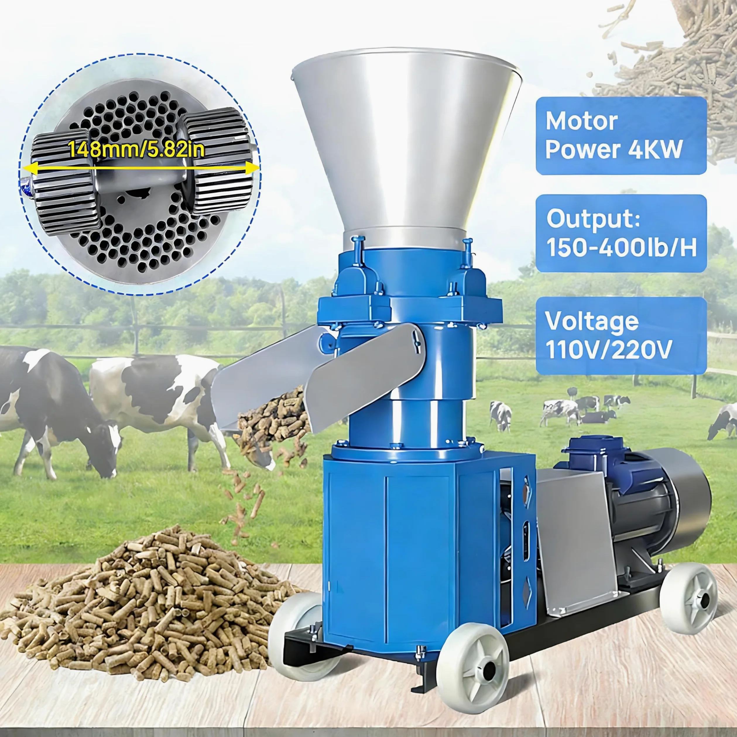 Máquina eléctrica de pellets de alimentación para animales, 4,0 kW para bricolaje y producción comercial, fabricante de alimentos para mascotas, para gatos, perros, piensos para pájaros con múltiples