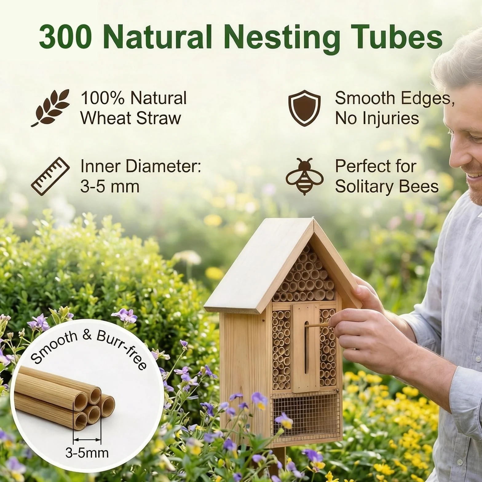 300PCS Pajitas de Trigo para Hotel de Insectos 14,5 cm, Tubo para Nido de Abejas Silvestres, Relleno Natural para Casa de Insectos, Hotel Abejas, Colmenas de Abejas DIY
