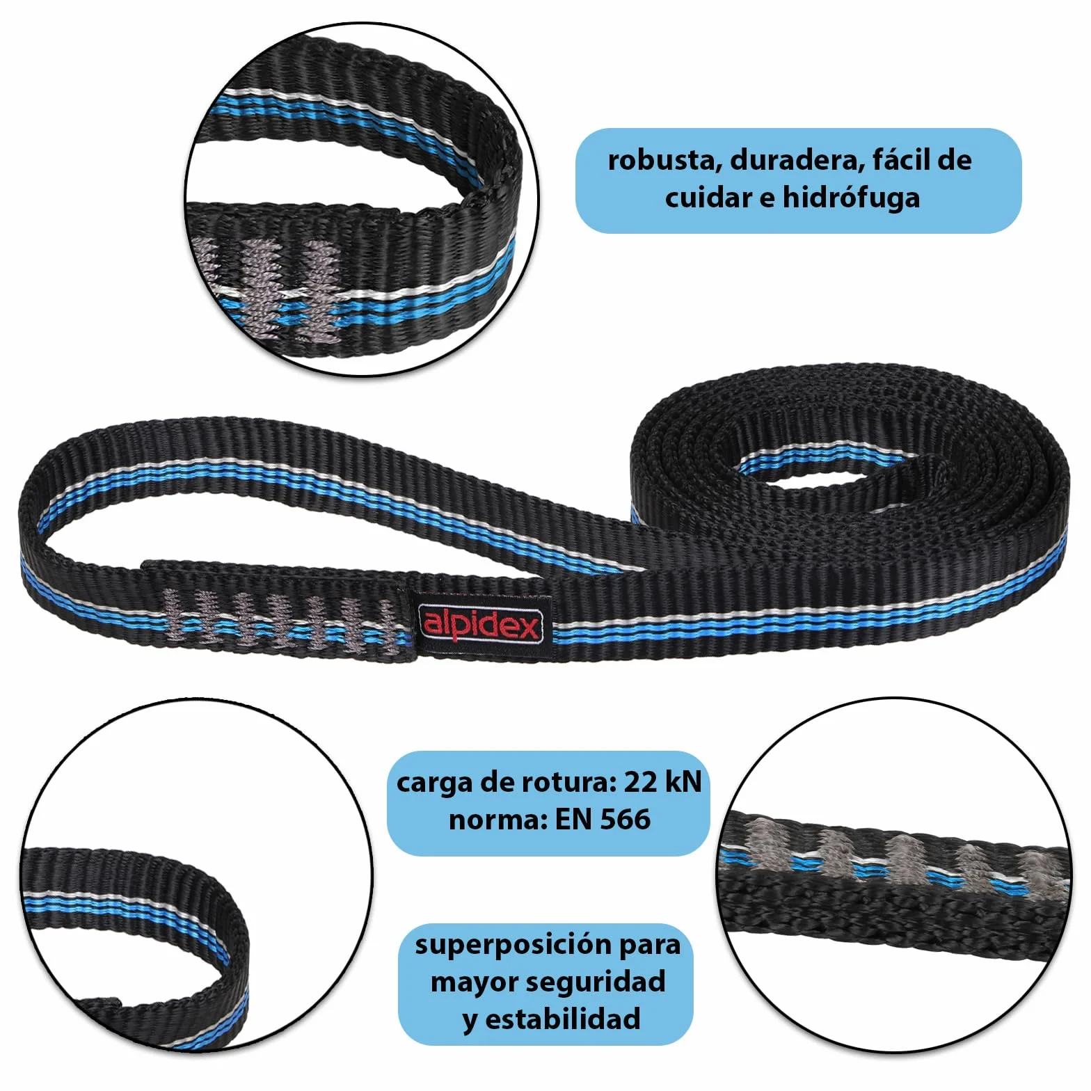 ALPIDEX Eslingas de cinta escalada 40 60 80 120 cm conjunto 4 piezas poliamida