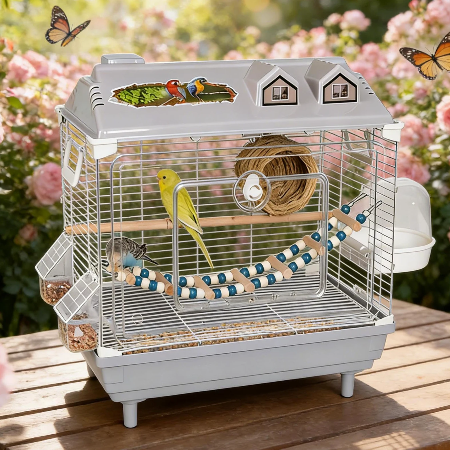 Jaula Para Ninfas Transportín Transparente Portátil Para Cacatúas Ninfa | Jaula para Canarios con de Madera para en Interior para Cacatúas, Guacamayos, Conuros, Agapornis y Pinzones