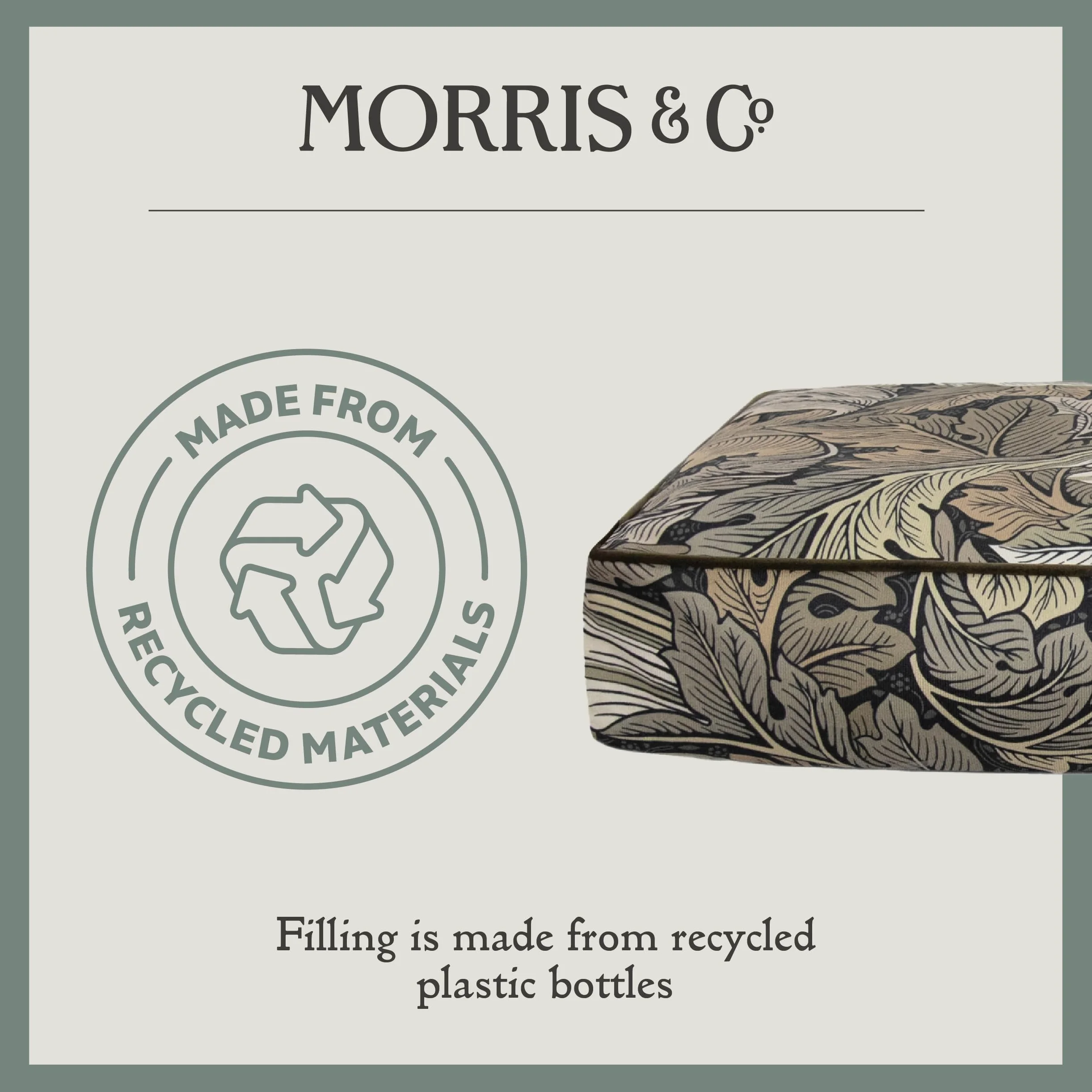 Rosewood x Morris & Co. Colchón Acanthus para Perros, Cama Grande para Perros, Caqui, Acolchado Grueso, Base Antideslizante, Lavable, Lujoso Estampado de William Morris