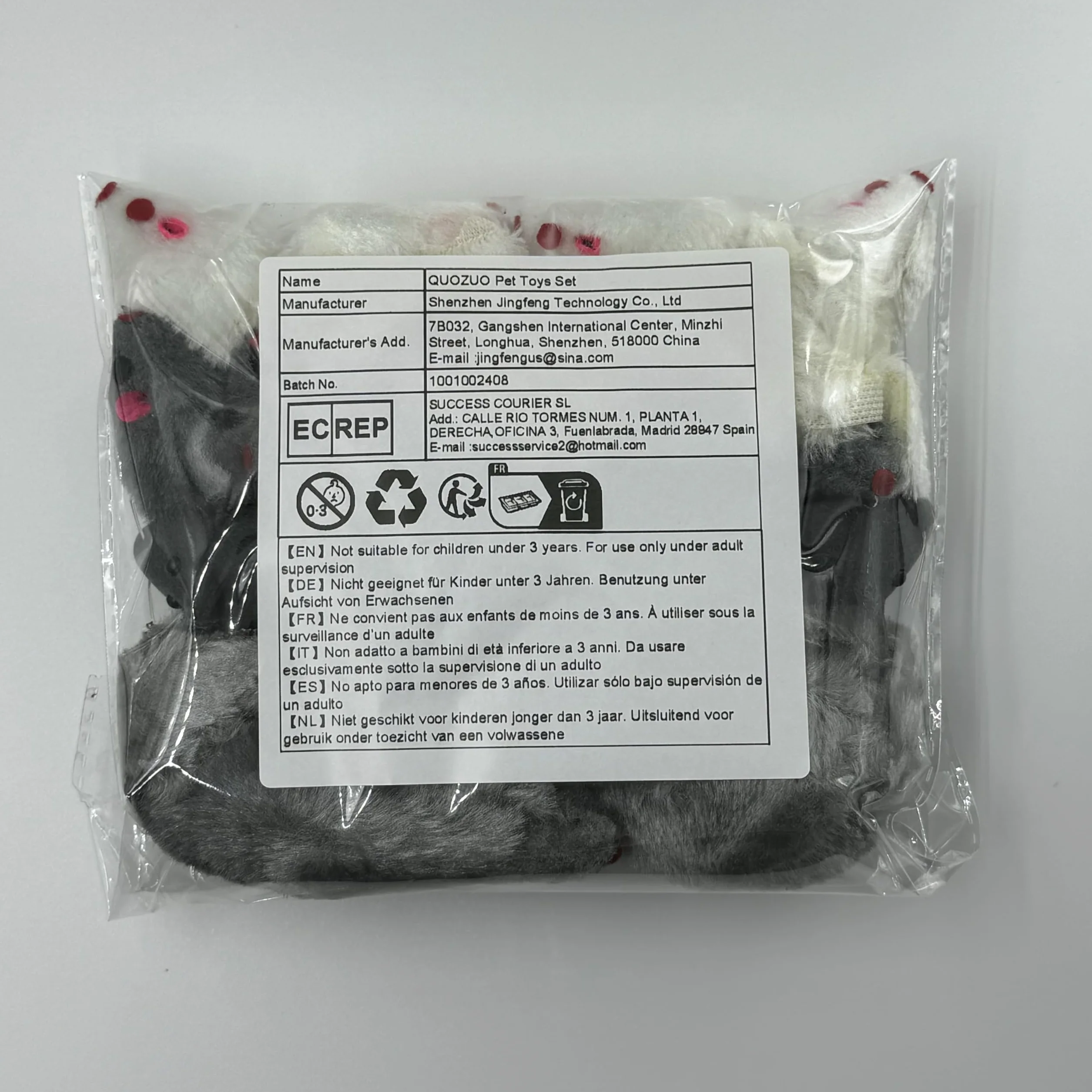 QUOZUO Juguetes de ratón para gatos, juguetes peludos para mascotas con sonajeros para gatitos, 16 piezas, blanco y negro