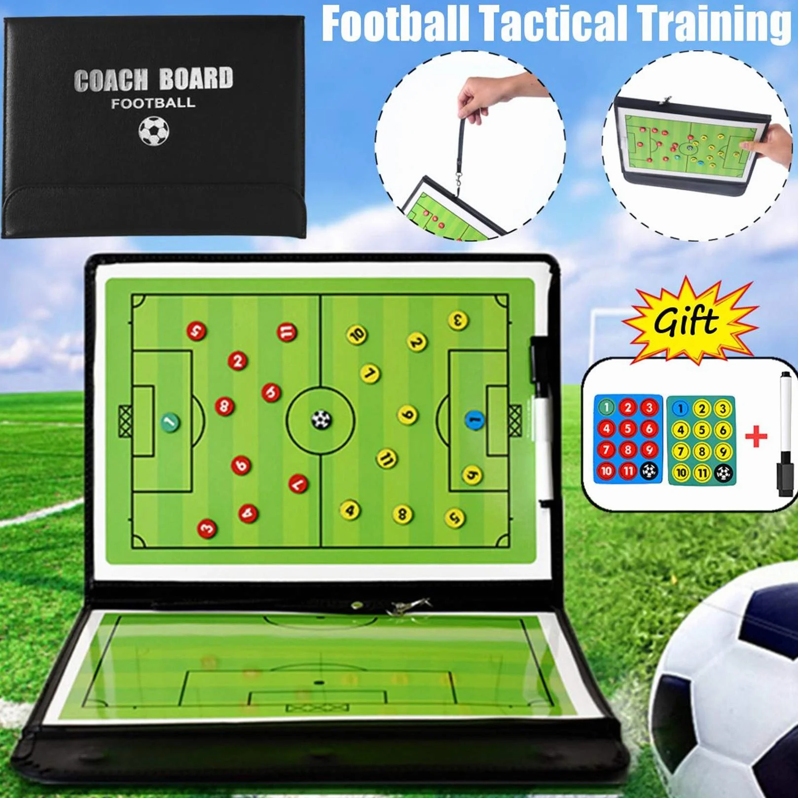 RoseFlower Pizarra Táctica de Fútbol Plegable con Imanes para Entrenamiento Deportivo