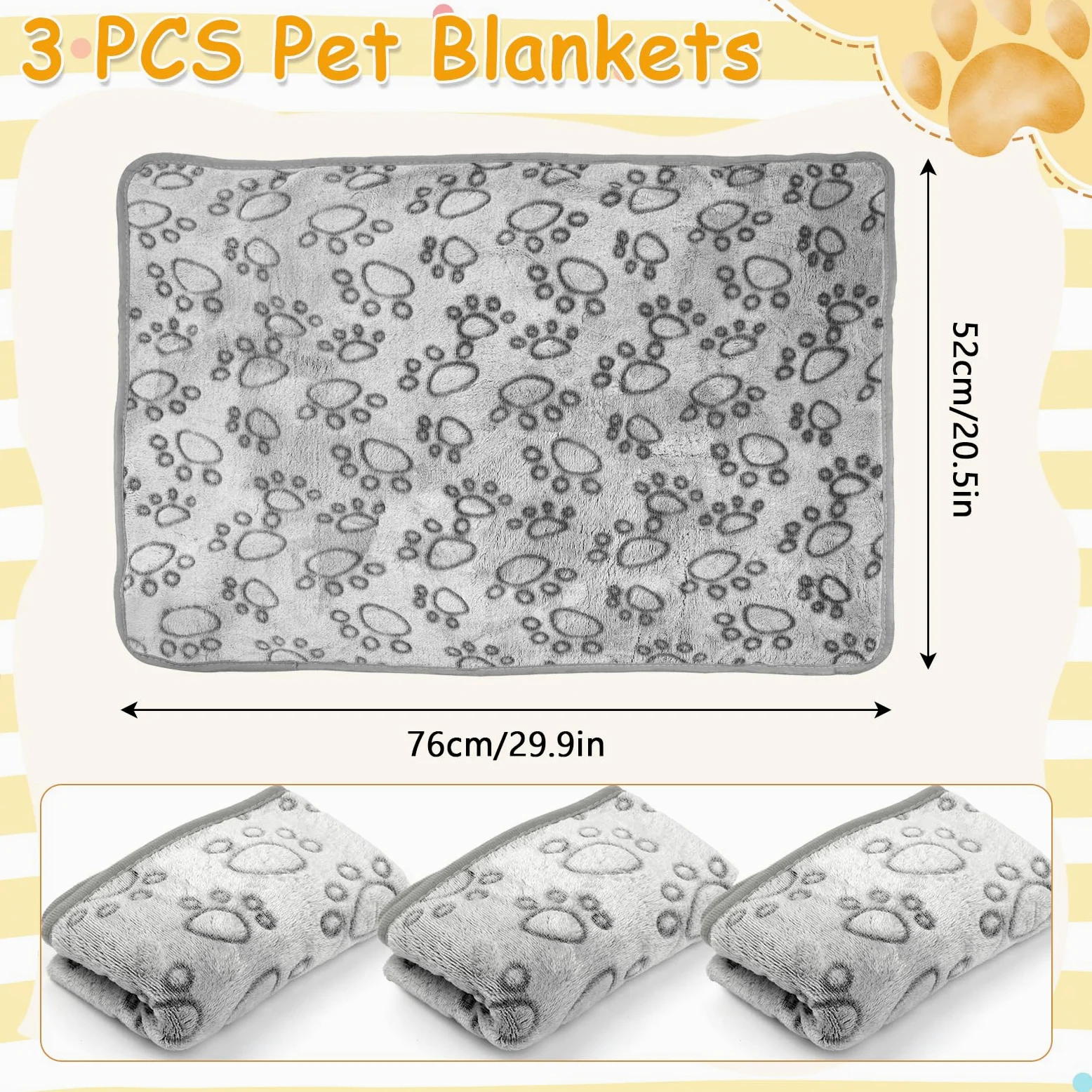 Neerow 3 mantas para perros, 76 x 52 cm, manta mullida para gatos, manta suave de forro polar para perros, manta lavable para mascotas, color gris, para perros pequeños y medianos