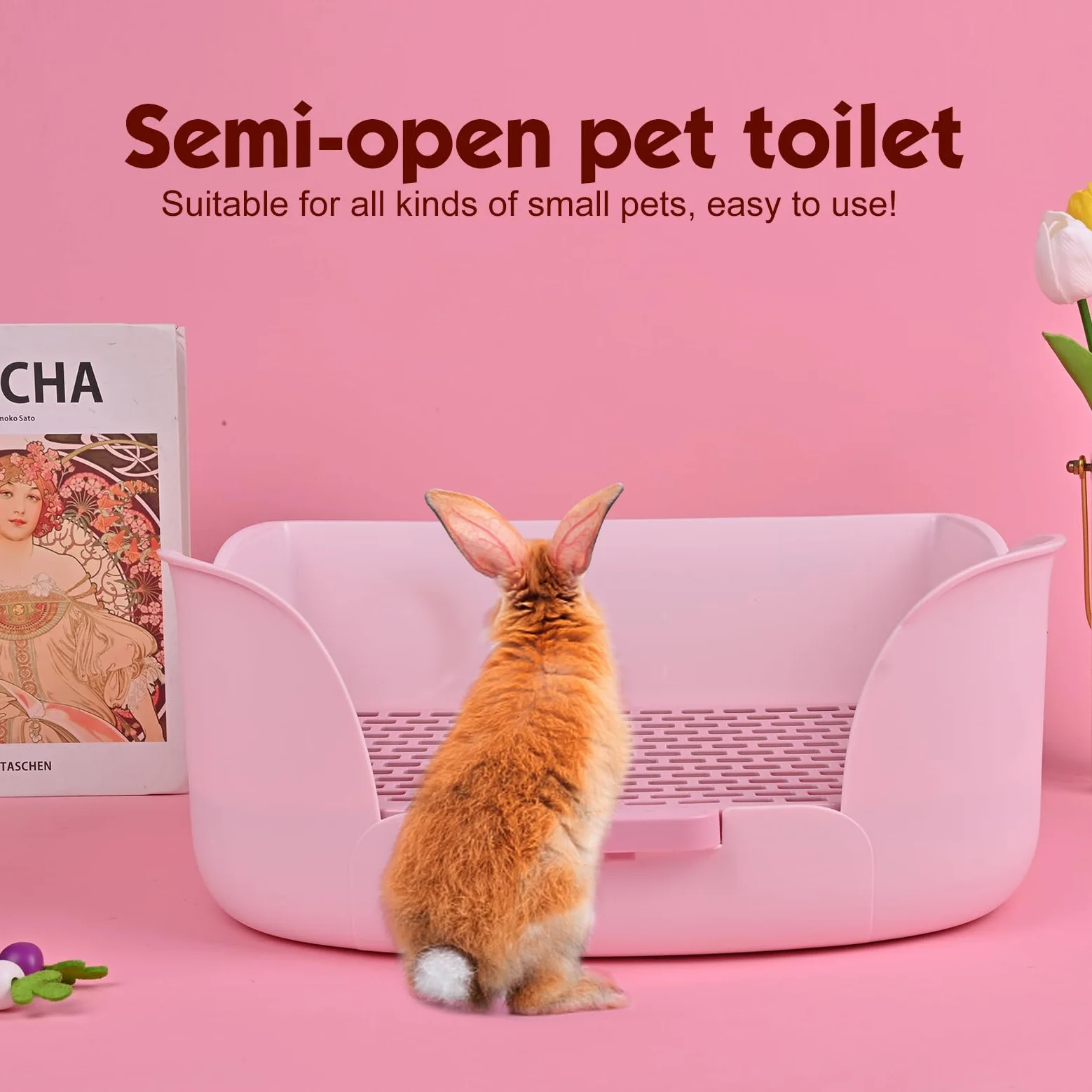 RUBYHOME Caja de arena grande para conejitos (17 x 11.8 x 6.2 pulgadas), arena para animales pequeños, inodoro para mascotas, orinal de esquina, bandeja para mascotas, fácil de limpiar (morado)