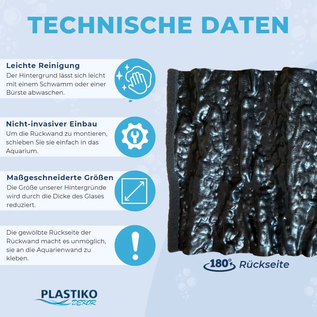 PLASTIKO - Fondo de Acuario 3D I Pared Trasera 100 x 40 cm I Fácil de Montar y Limpiar I No Requiere Pegado I Seguro para Animales I Marrón con patrón de Corteza de árbol