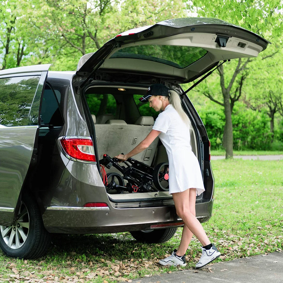 COSTWAY Carrito de Golf 3 Ruedas Plegable Ajustable Aluminio con Paragüero Negro
