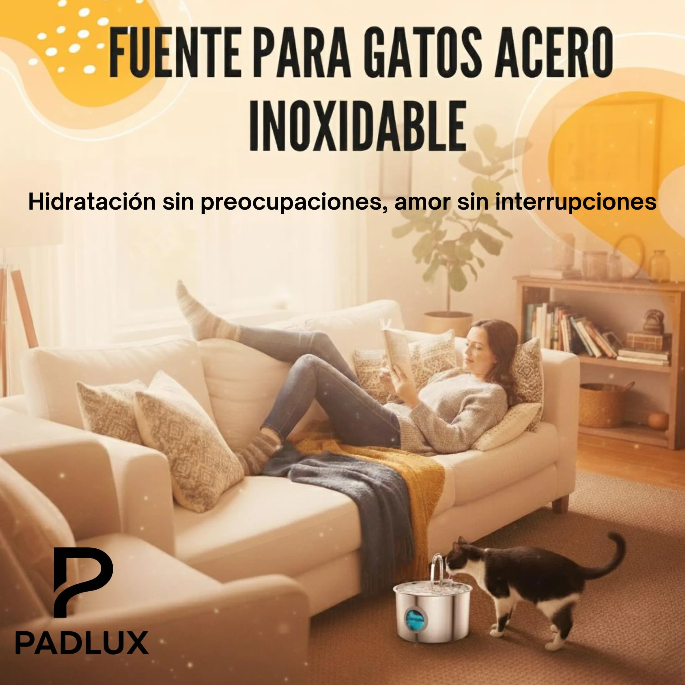 Fuente para Gatos de Acero Inoxidable 3,2L Automático – Bebedero Silencioso de Bajo Consumo con 2 Filtros y 3 Esponjas | Dispensador para Mascotas | Fuente de Agua para Gatos Premium