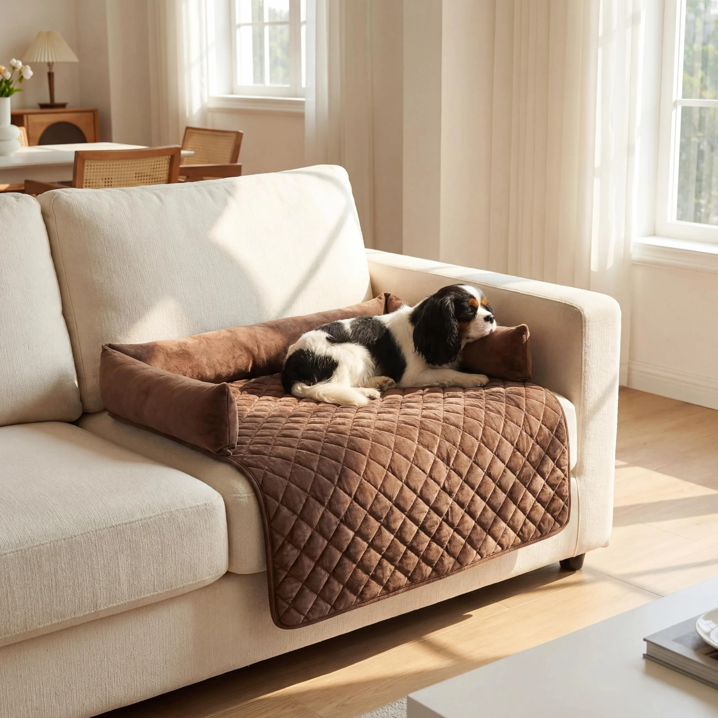 OKYUK Cama para Perros, Protección para Sofá, Hecha a Mano, Lavable, Cojín y Alfombrilla para Perros Grandes, Medianos y Pequeños (Café, 75 x 75 cm)