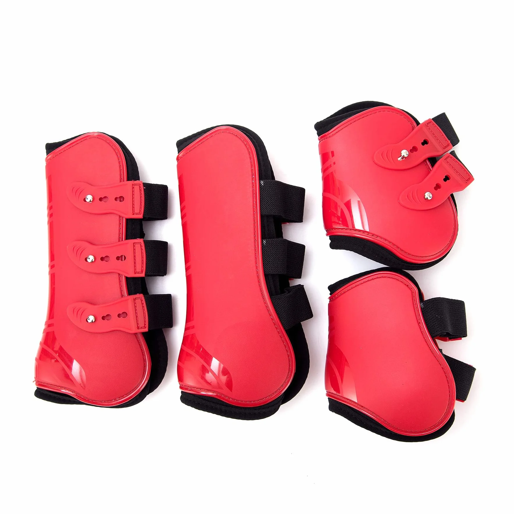 Juego de 4 Polainas para Caballos, Protectores para tendones, protección contra Saltos del Caballo, Resistentes, elásticas, de Poliuretano, con Cierre de botón, 2 Pares, M(VB), Color Rojo