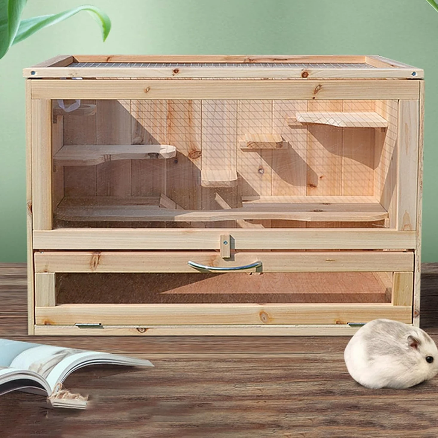 Jaula for hámster - Jaula for conejos Jaula for animales pequeños Jaula for hámster Jaula for cobayas de madera Jaula for chinchilla Jaula for hámster enano, cobaya, chinchilla, parte superior abrible