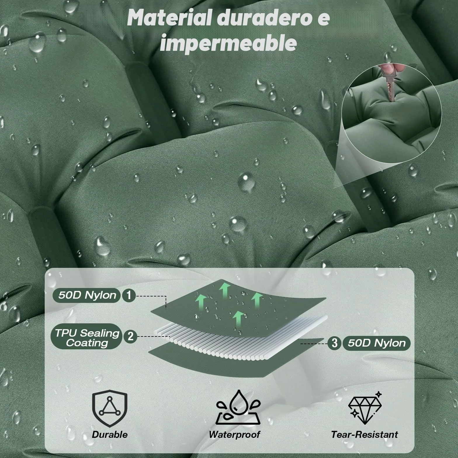 JATEKA Esterilla Camping Inflable Autoinflable Individual con Bomba de Pie y Almohada