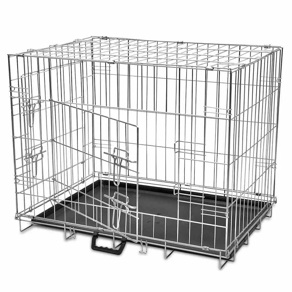 Caja plegable para perros L 95 x 56 x 64 cm, jaula para perros de acero galvanizado con 2 puertas, caja de transporte para perros, jaula de metal estable plegable