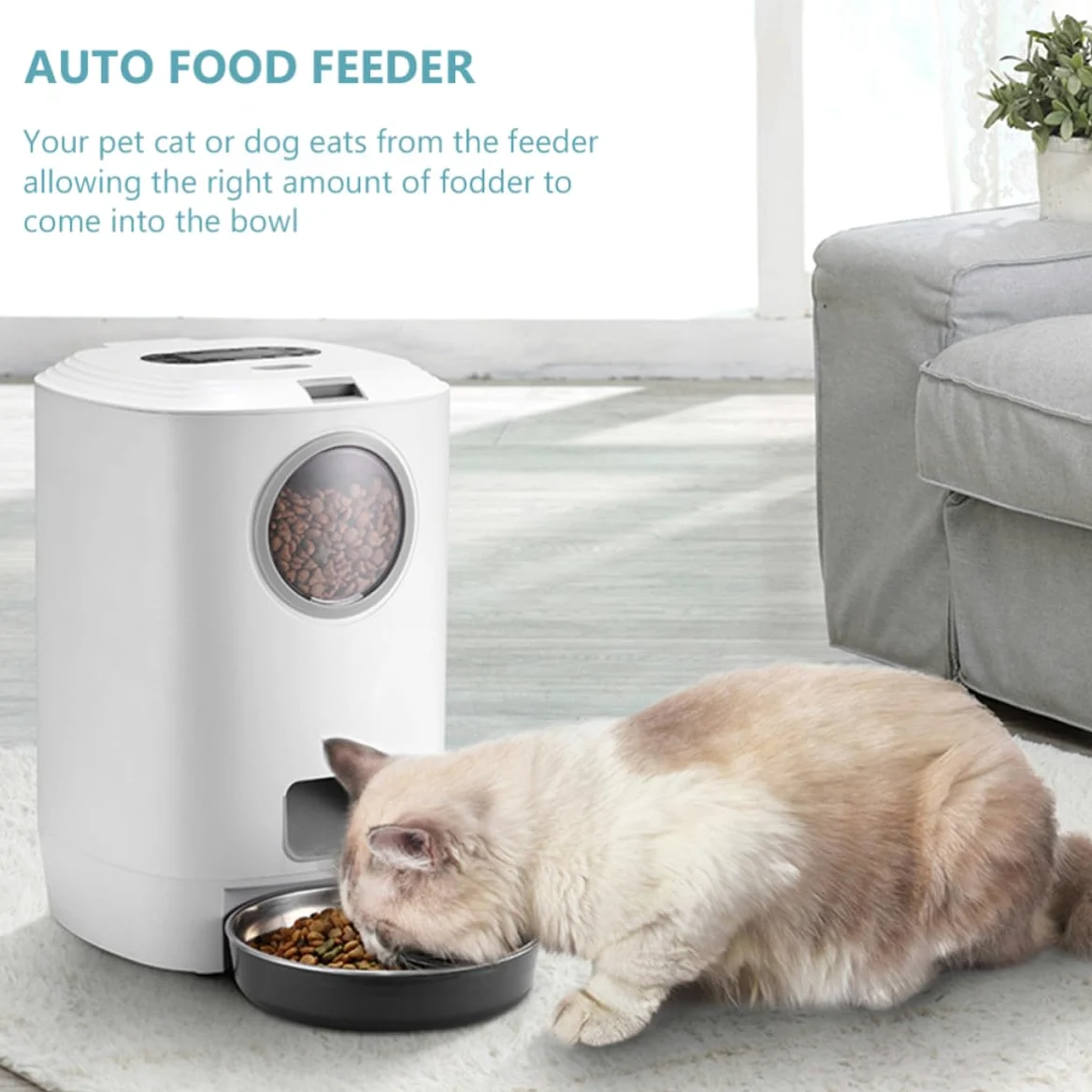 Comedero Automático para Mascotas Contenedor de Alimentación para Mascotas 4.5l Blanco Carga USB Desmontable Abs Acero Inoxidable y PC para Gatos y Conejos