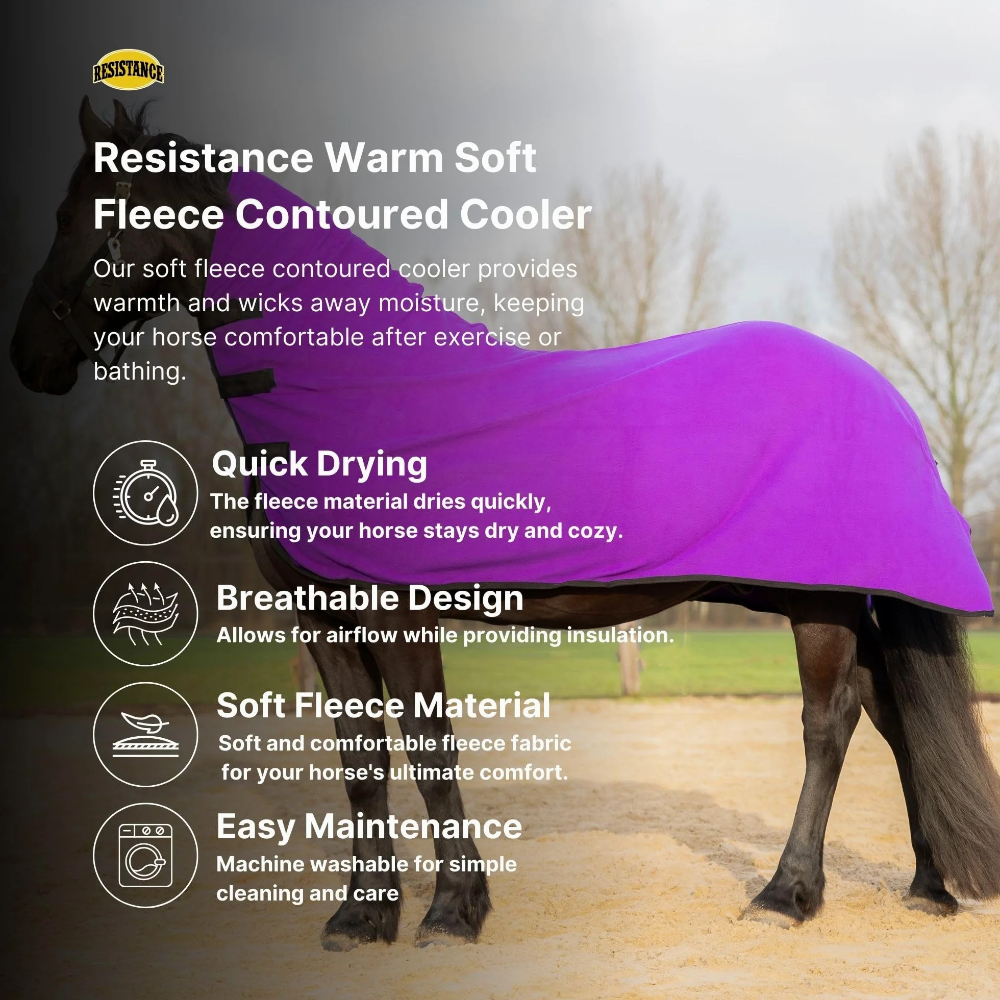 RESISTANCE Enfriador de contorno de forro polar suave de larga duración y cálido para caballo (XL (80-82 pulgadas), morado