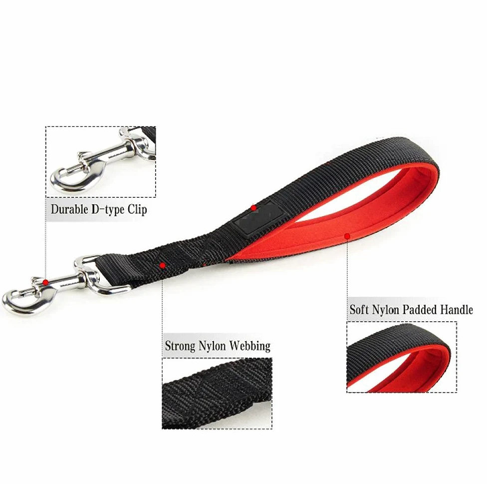 Correa Corta para Perros, Resistente, roja, con asa Acolchada y cómoda, para Perros medianos y Grandes, Reflectante, Talla M, Correa de tracción para Perros (M)