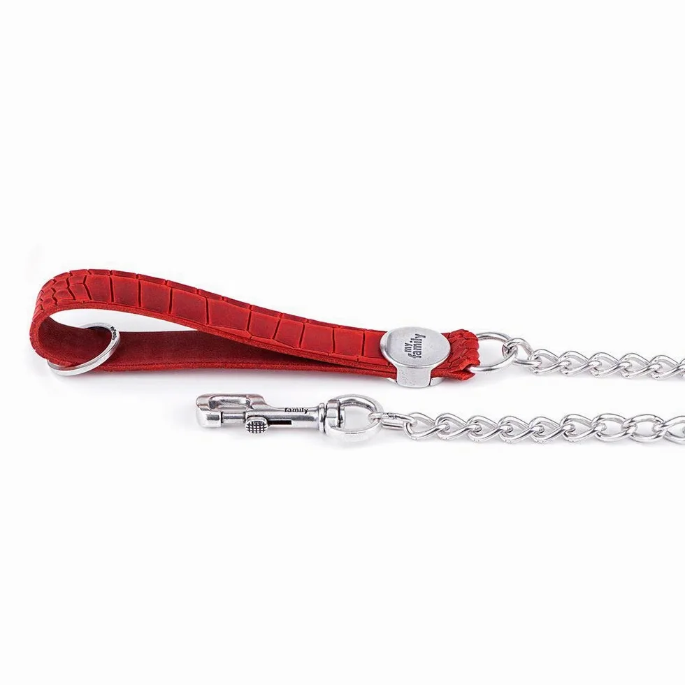 MyFamily Correa para Perros MyFamily De Cuero Genuino Italiano Y Cadena Made In Italy, Acabado Metálico Plateado Antiguo, Práctica Y Resistente, Hecha A Mano, Colección Tucson