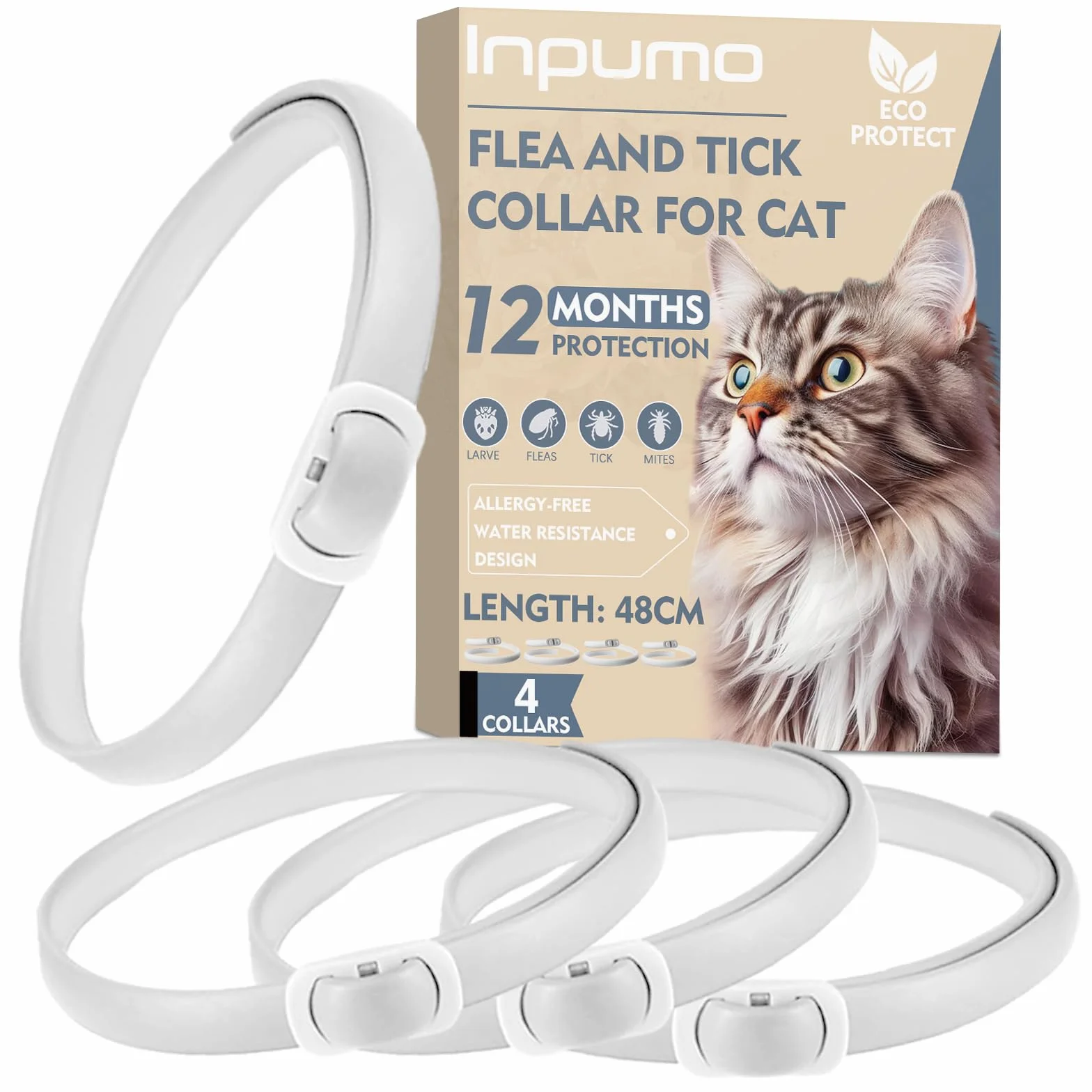 Collar Antiparasitario Gatos, Protección de 24 Meses, Ajustable, Impermeable, Ideal para Gatitos, Collar Antiparasitario Gatos Medianos y Grandes (4PCS)
