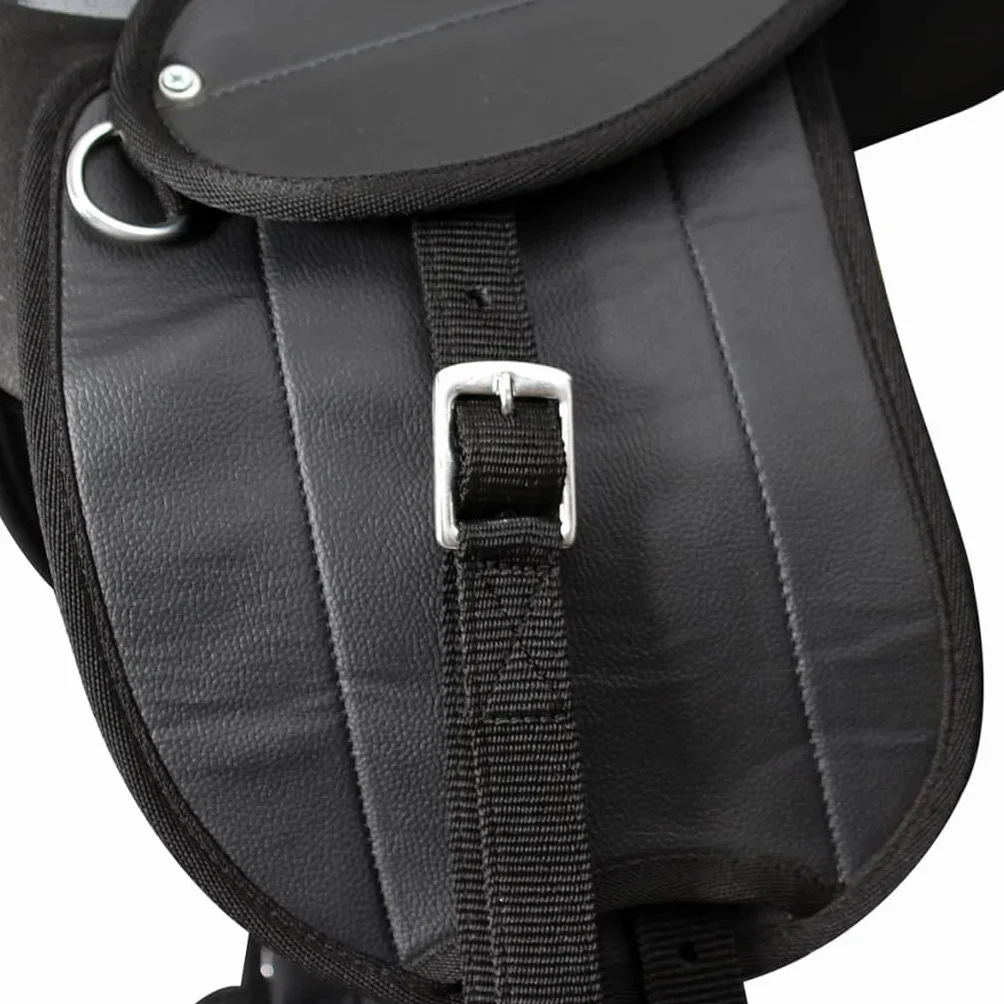 Juego de sillín para pony, 10 pulgadas, color negro, con cubierta de sillín, estribo, correa de sillín, asiento ergonómico para versatilidad, doma saltar, uso de volante, cómodo y seguro para