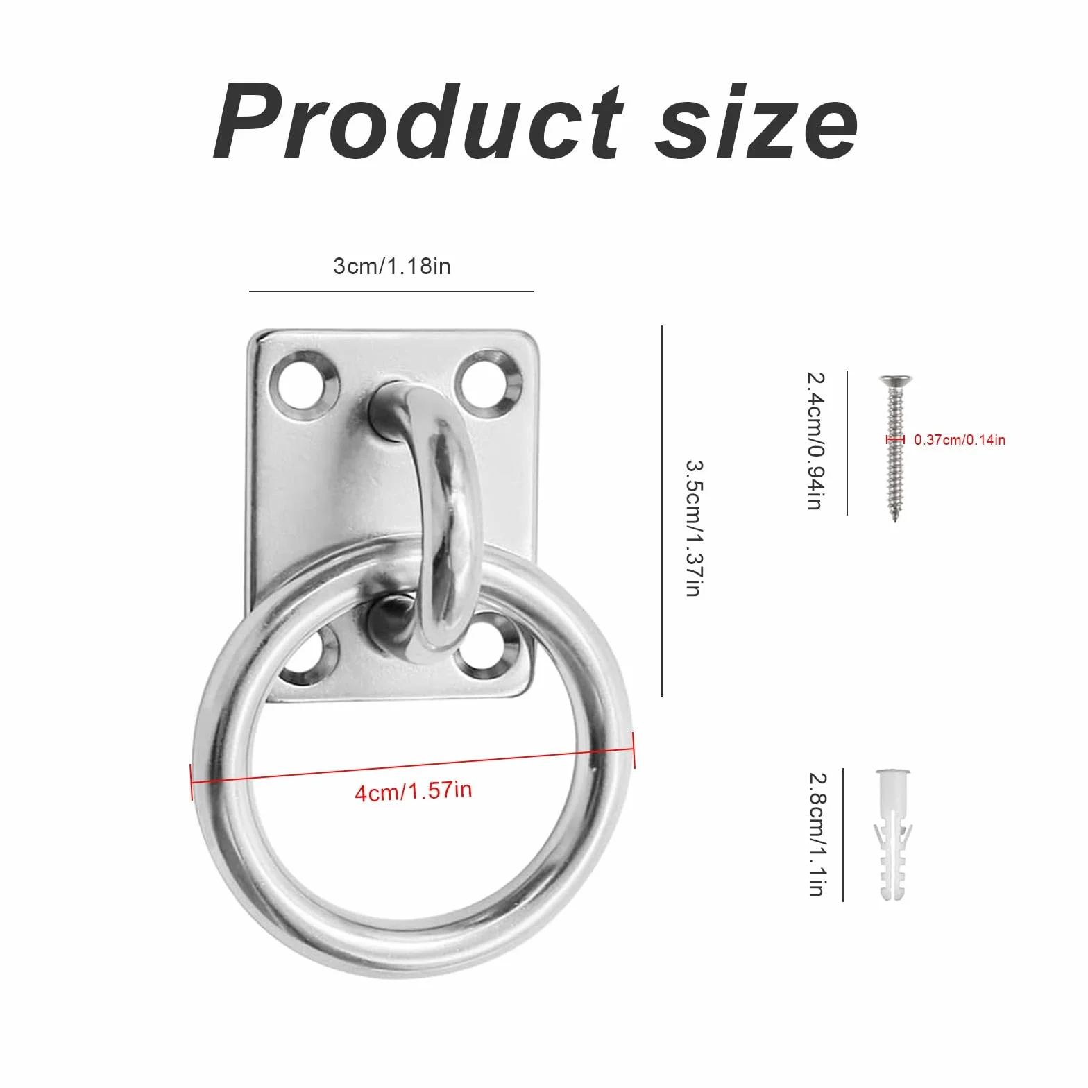 PARFCO Ganchos Anclaje Pared, 4 Piezas 304 Acero INOX Anillo para Atar Caballos, Ojal 5 mm, Cuadrado Argollas para Pared, con Tornillos y Tubo Expansión, para Columnas Madera, Paredes, Techos