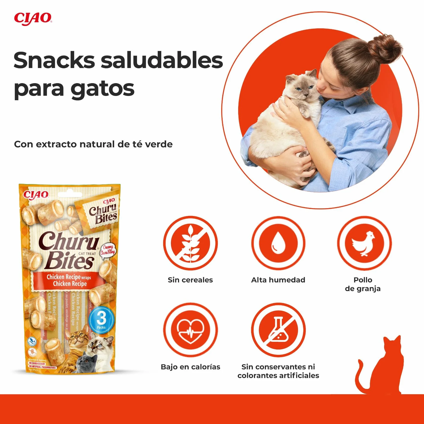 INABA Churu Bites Gatos - Receta Saludable de Pollo - Premios Saludables - Golosinas Crujientes y Cremosas - Pequeña y Práctica Porción Sabor Pollo - Sin conservantes ni Colorantes - 30g (3x10g)
