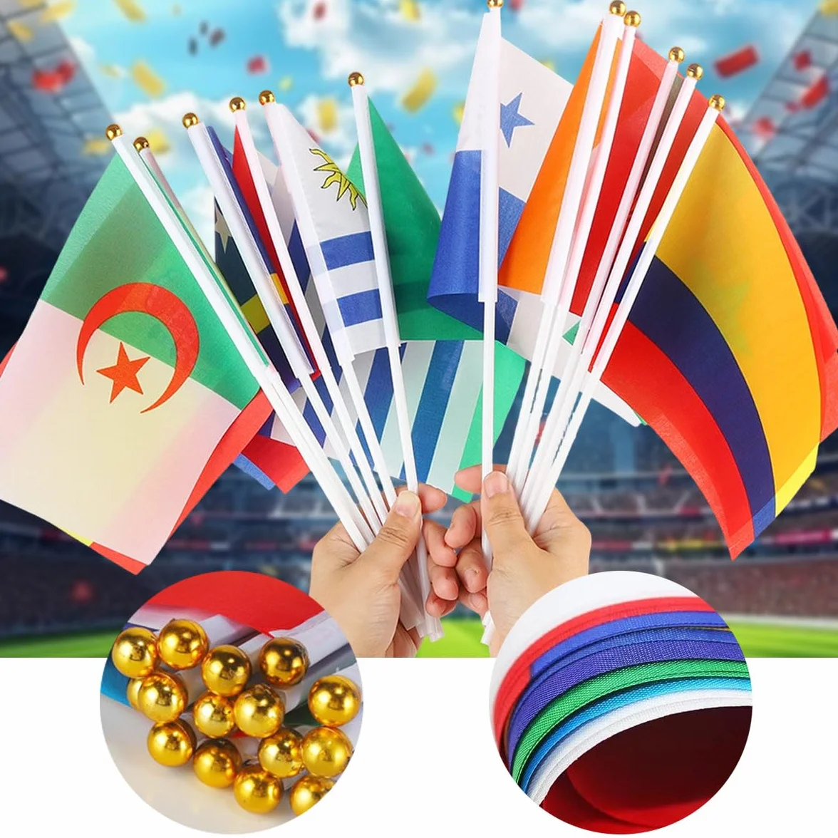 Bandera de Mano Copa del Mundo 2026 Fútbol, 48 Banderas de 48 Países, Decoración para Fiestas