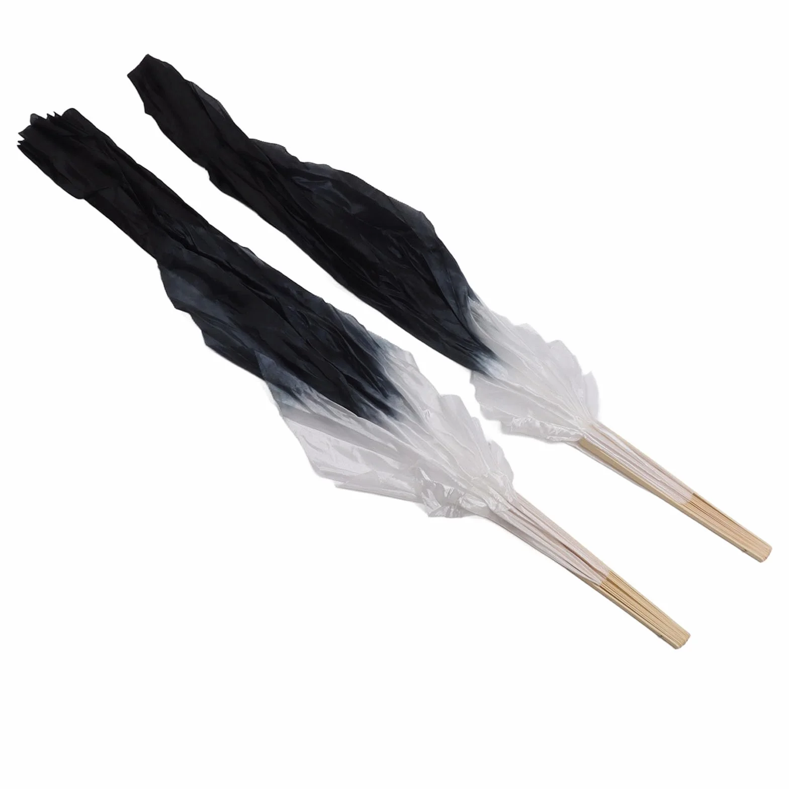Abanicos para Danza del Vientre de 1,5M, Seda Sintética, Gris y Negro