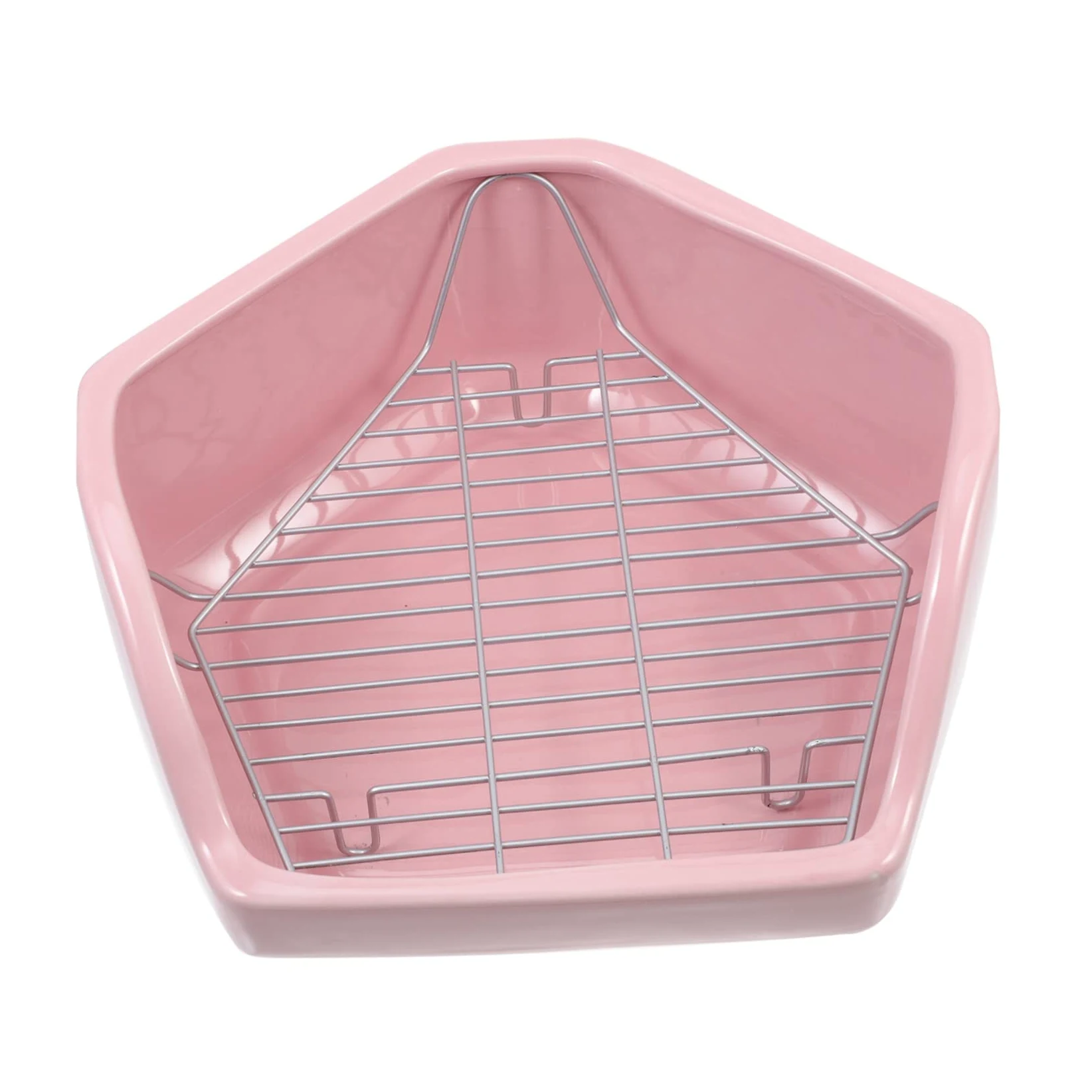 Mipcase Inodoro de Cerámica Antideslizante Rejilla Desmontable para Conejos y Cobayas Pentagonal Caja de Baño Rosa para Mascotas Pequeñas