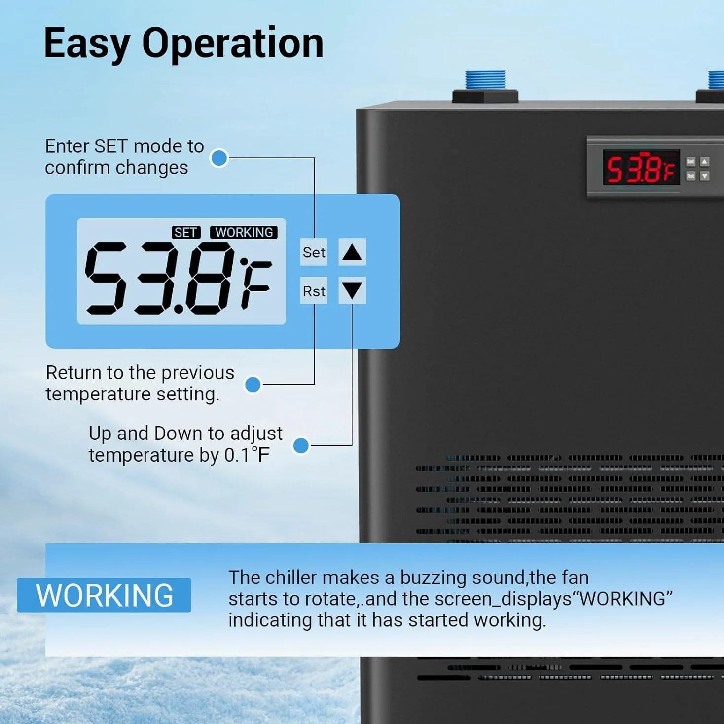 Enfriador de acuario para pecera, sistema de refrigeración eficiente con compresor silencioso y potente función de circulación