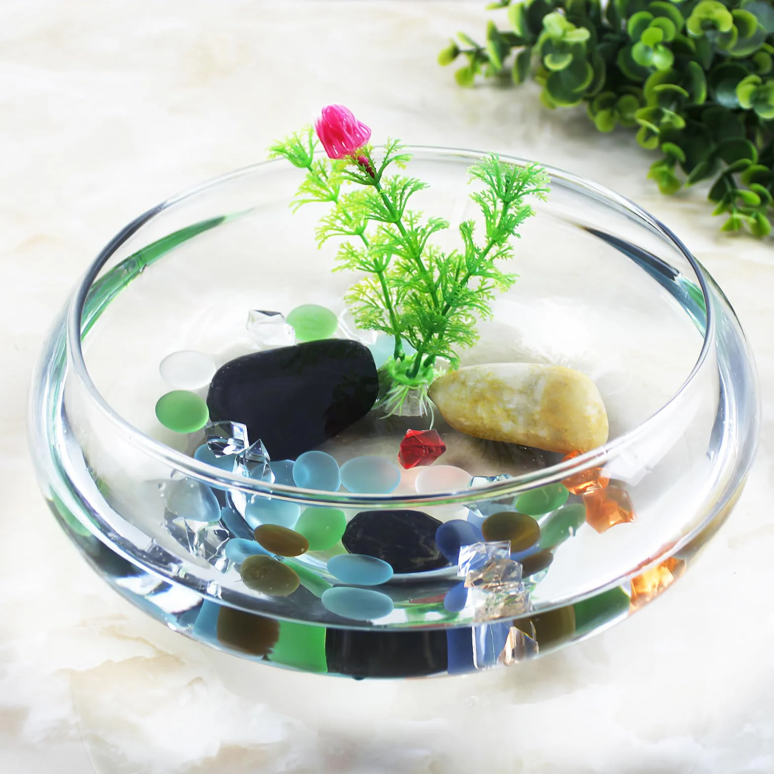 Happyyami Pecera de plástico Transparente Florero de Flores de Boca Ancha Terrario Redondo Tanque Betta de plástico pequeño Acuario hidropónico Jarrón Jardinera Pecera como