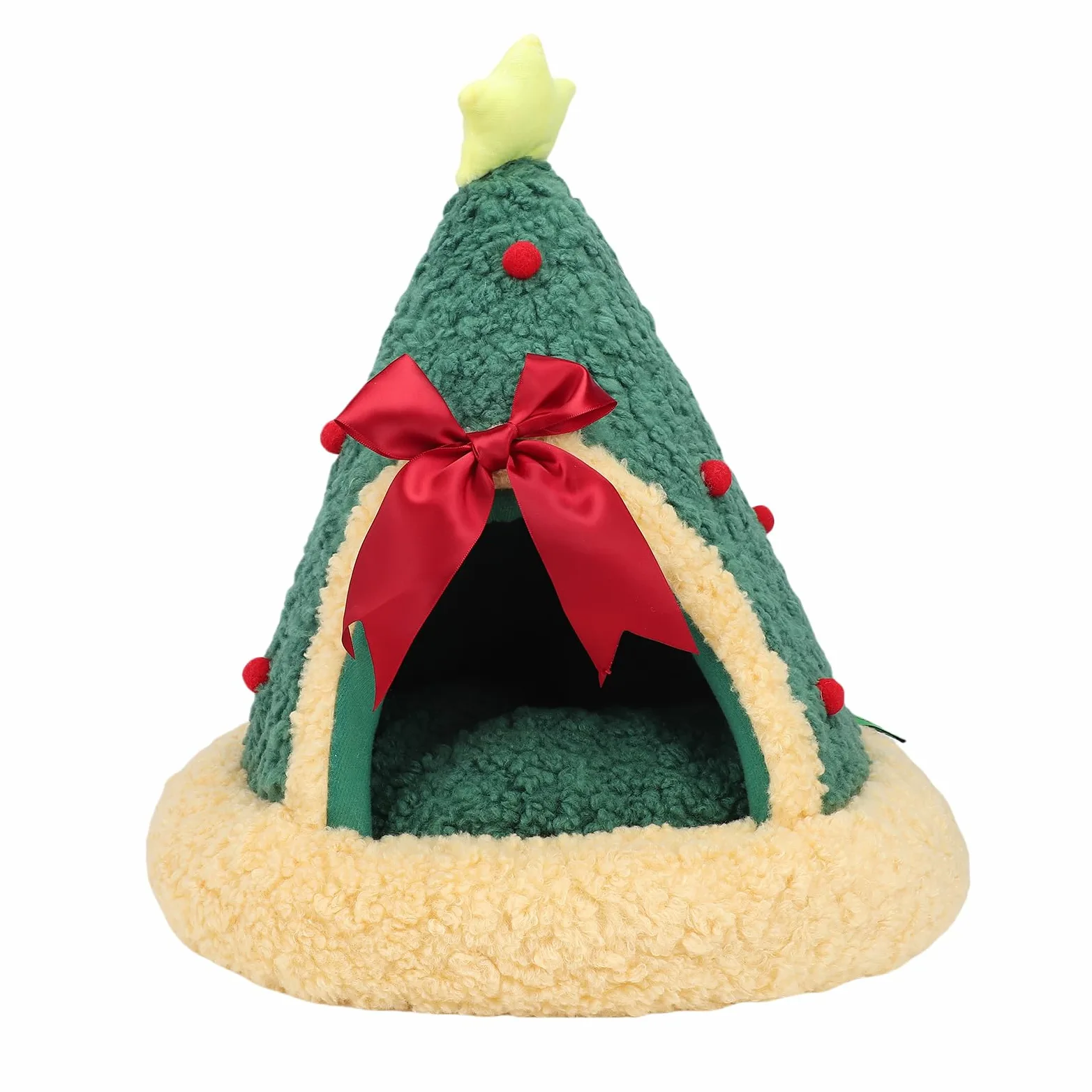 Casa para mascotas, árbol de Navidad, camas interiores para gatos, cama de cueva para gatos, diseño semicerrado, árbol de Navidad multifuncional, triangular, cama cálida para mascotas para el