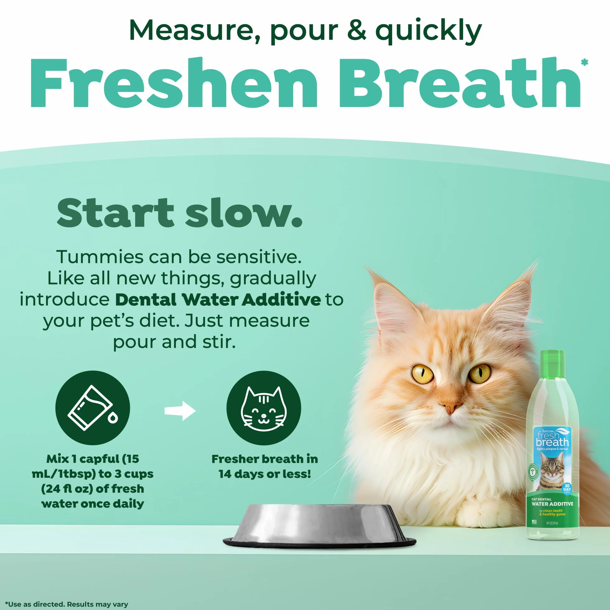 TropiClean Refrescante Bucal para Gatos - Aditivo de Cuidado Bucal para el Agua para Gatos I Sin Cepillado I Combate la Placa y el Sarro de las Mascotas - 473 ml