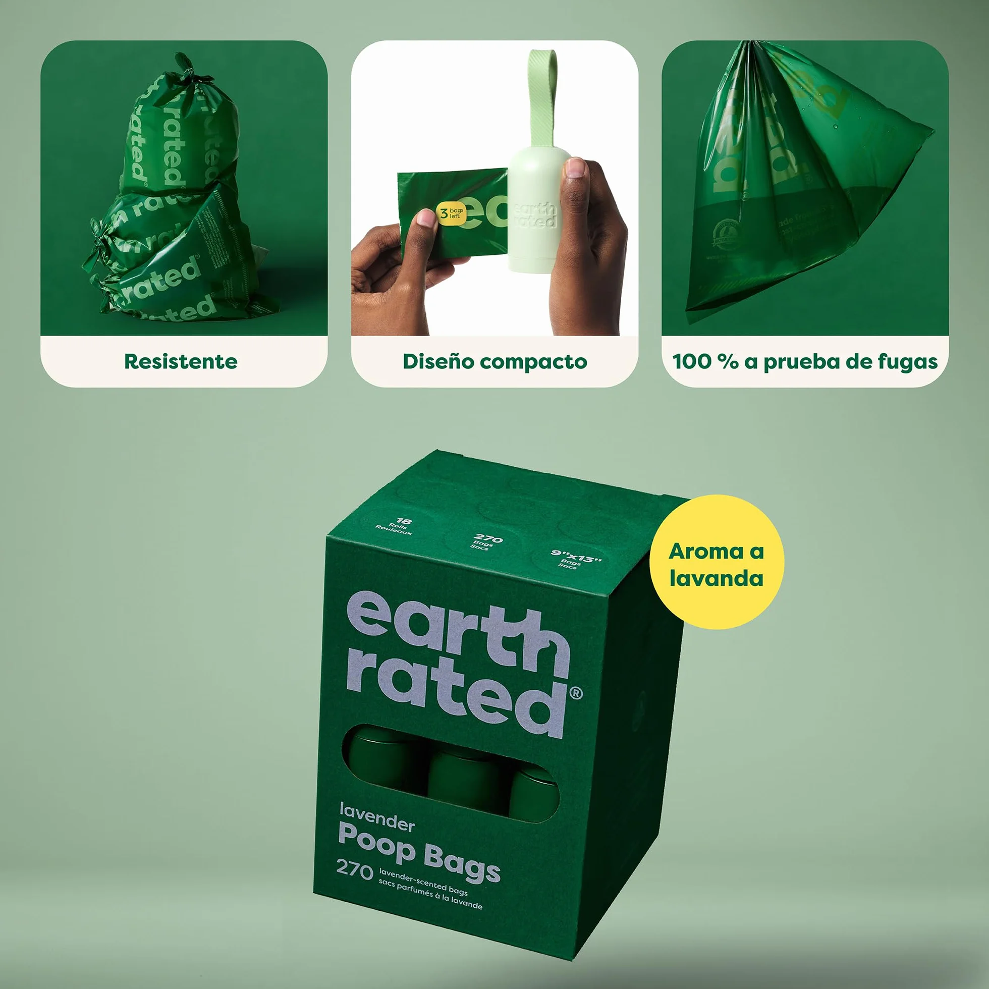 Earth Rated Bolsas para heces de perro, a prueba de fugas, extragruesas, aroma a lavanda, 270 unidades