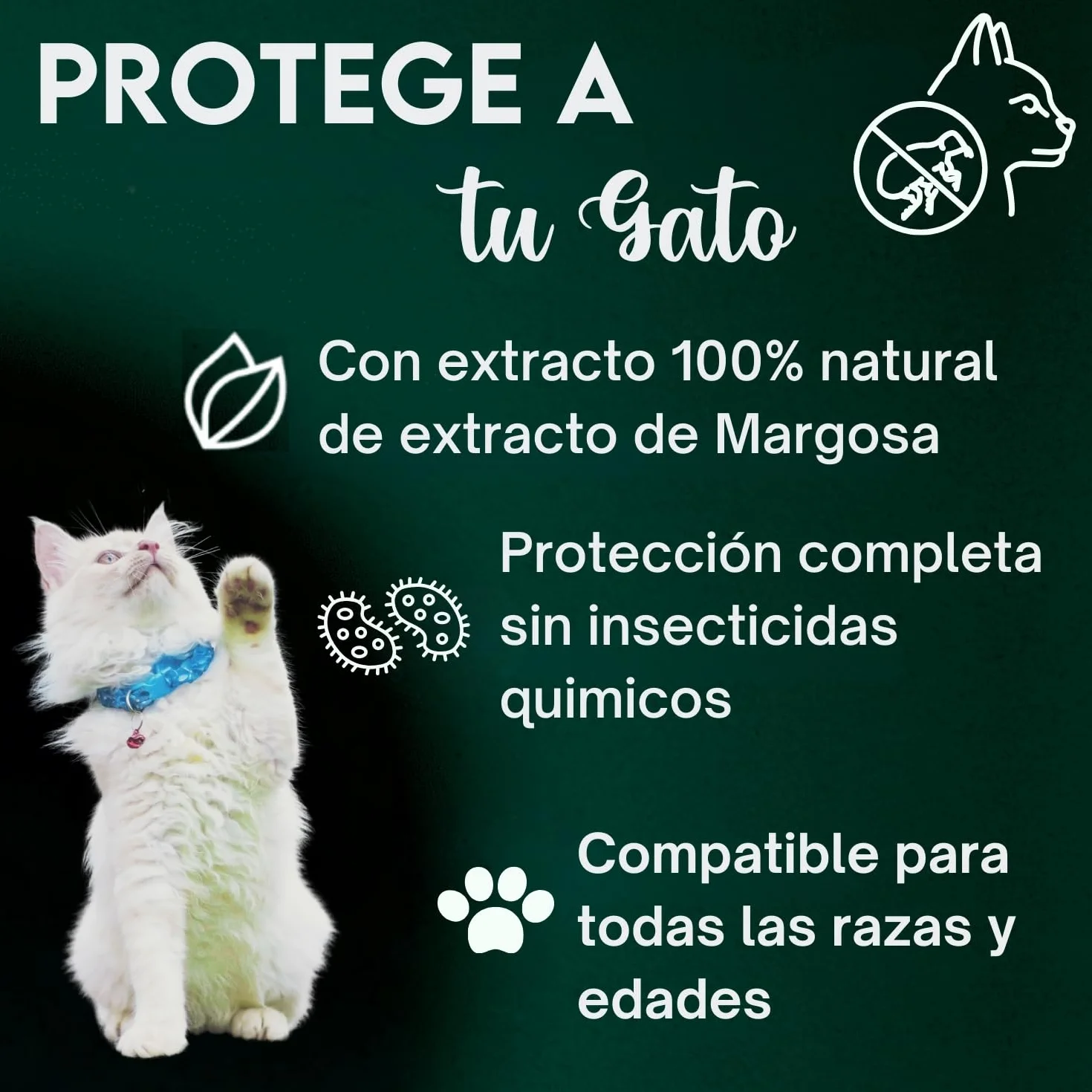 DISANE Collar Antiparasitario para Gatos 100% Natural | 3 Meses de Protección Contra Insectos y Parásitos: Repelente de Pulgas, Garrapatas y Mosquitos | Collar Antipulgas Gato Adulto y Cachorro