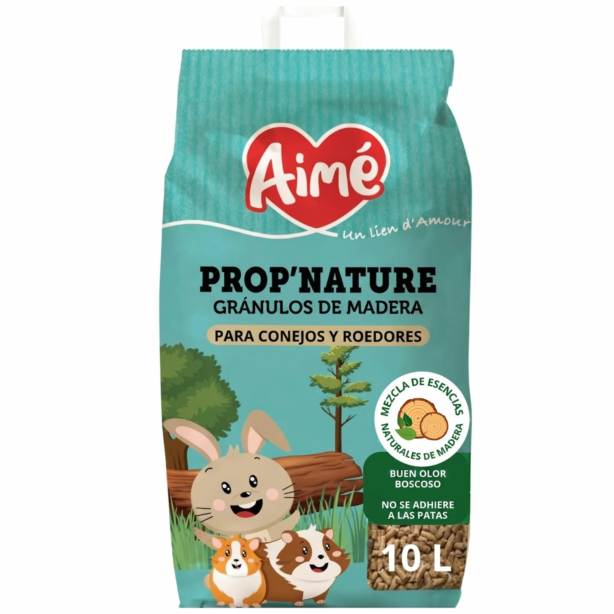 Aimé | Lecho PROP'Nature 10L para Conejos | Arena Biodegradable y Súper Absorbente de Pellets de Madera | Neutralizador de Olores para Jaulas | El Embalaje Puede Variar
